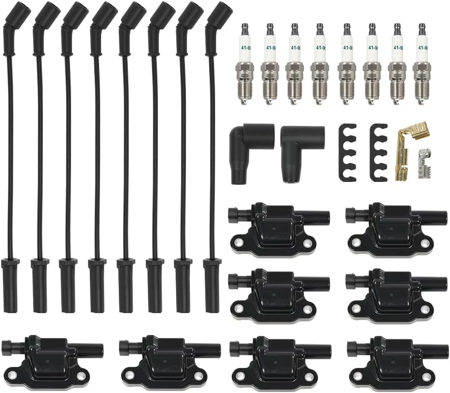 CROSSDESIGN 8PCS Square Ignition Coil & Spark Plug & Wires Compatible with Chevy Silverado GMC Sierra 1500 2007-2013/Fit Chevy Tahoe GMC Yukon 2007-2015/Fit Cadillac Escalade V8 2007-2016 12570616