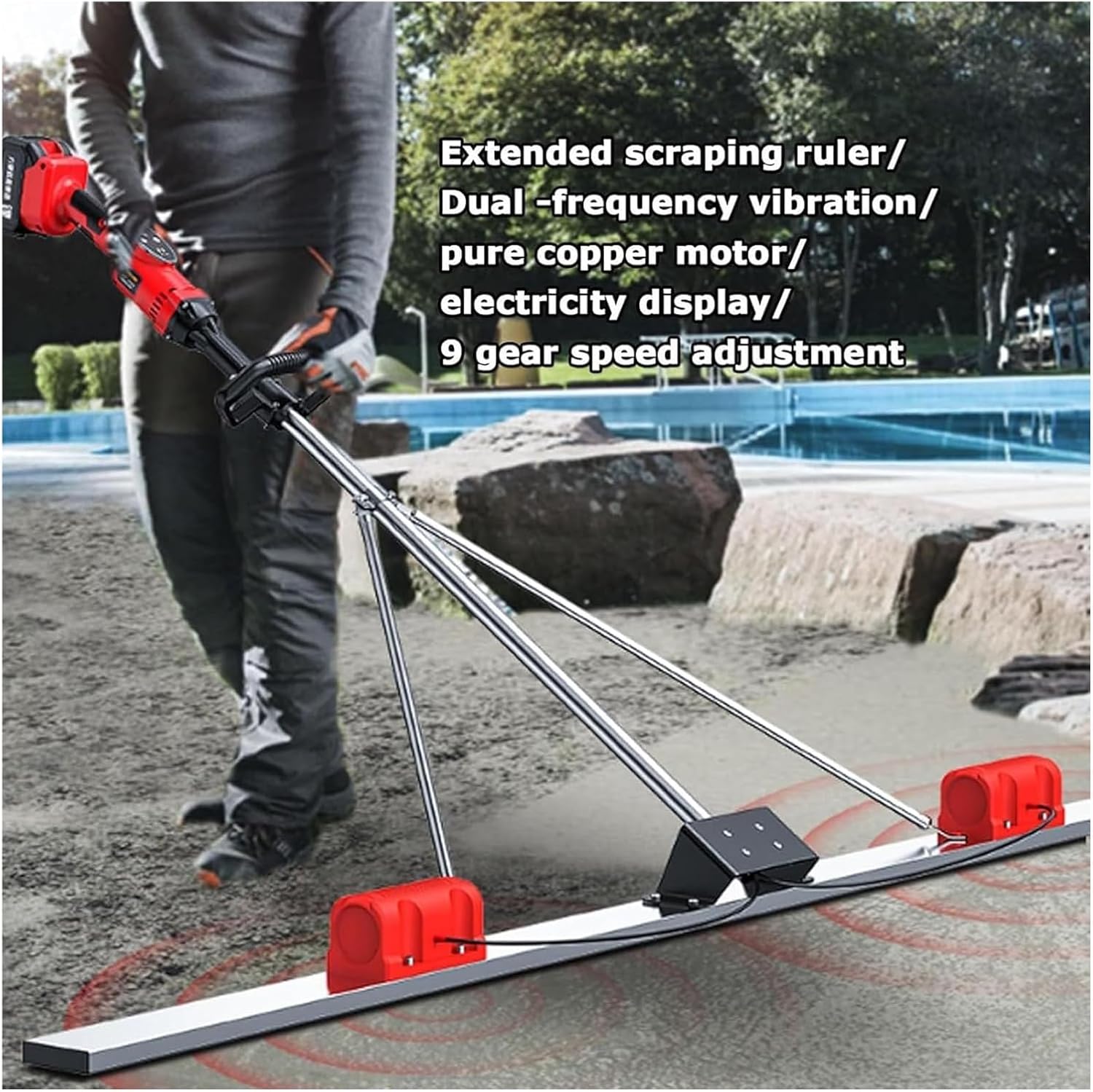 Concrete screed，Concrete float， Concrete Screed Vibration Kit Finishing Tool, Electric Cordless Vibrating Machine,Speed Setting(2battery,2M)