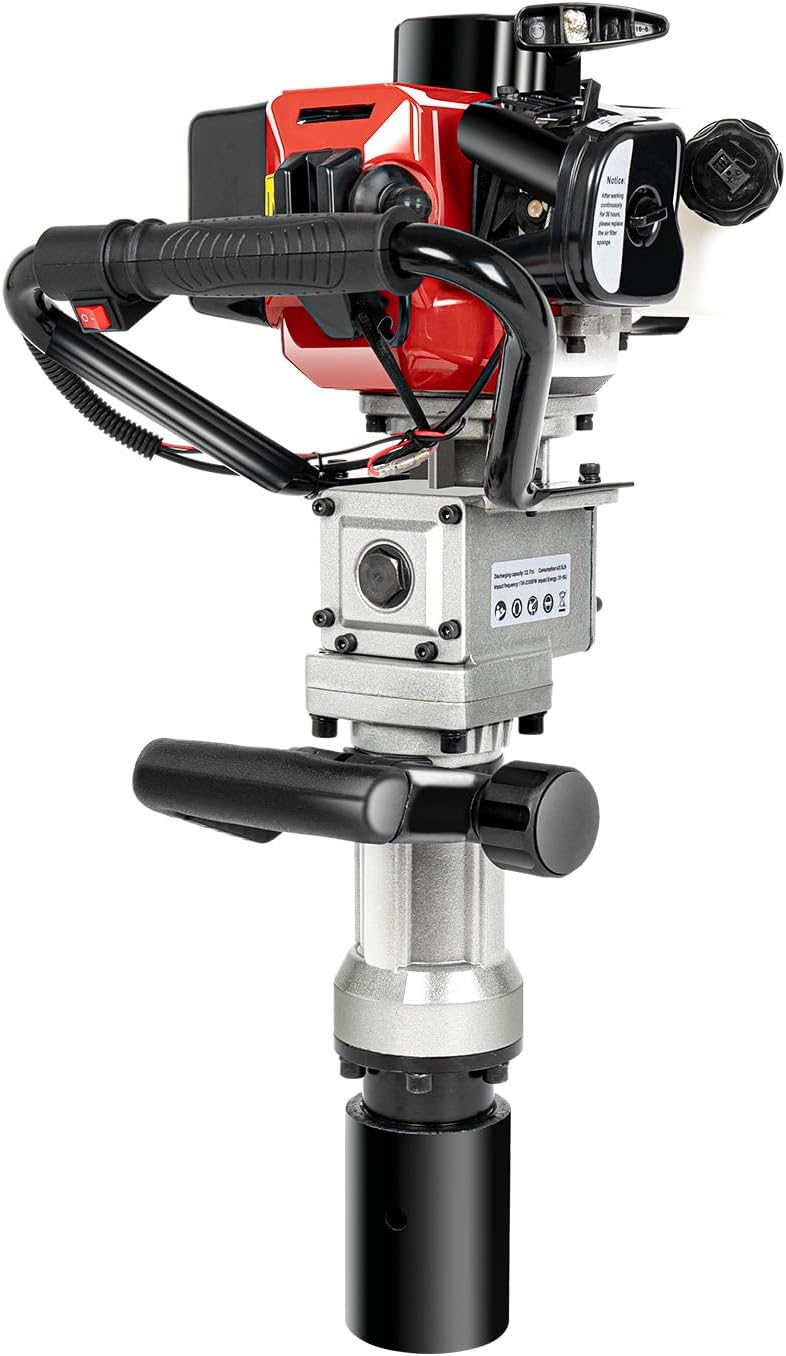 2-Stroke Gasoline Pile Driver, 900 W 32.7 Cc High-Torque Farm Piling Driver Portable Gas Powered Post Drivers Hand Pull Start Gas Pile Piledriver Hammer with Carburetor for Fences Star Stakes