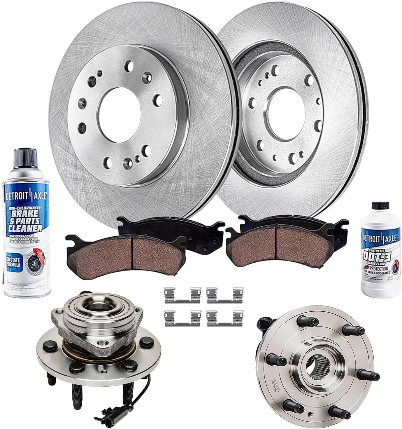 Detroit Axle - 4WD Front Brake Kit for Chevy GMC Avalanche Suburban Silverado Yukon XL 1500 Tahoe Escalade ESV EXT Disc Brake Rotors Ceramic Brakes Pads Replacement Wheel Bearing Hubs 6 Studs