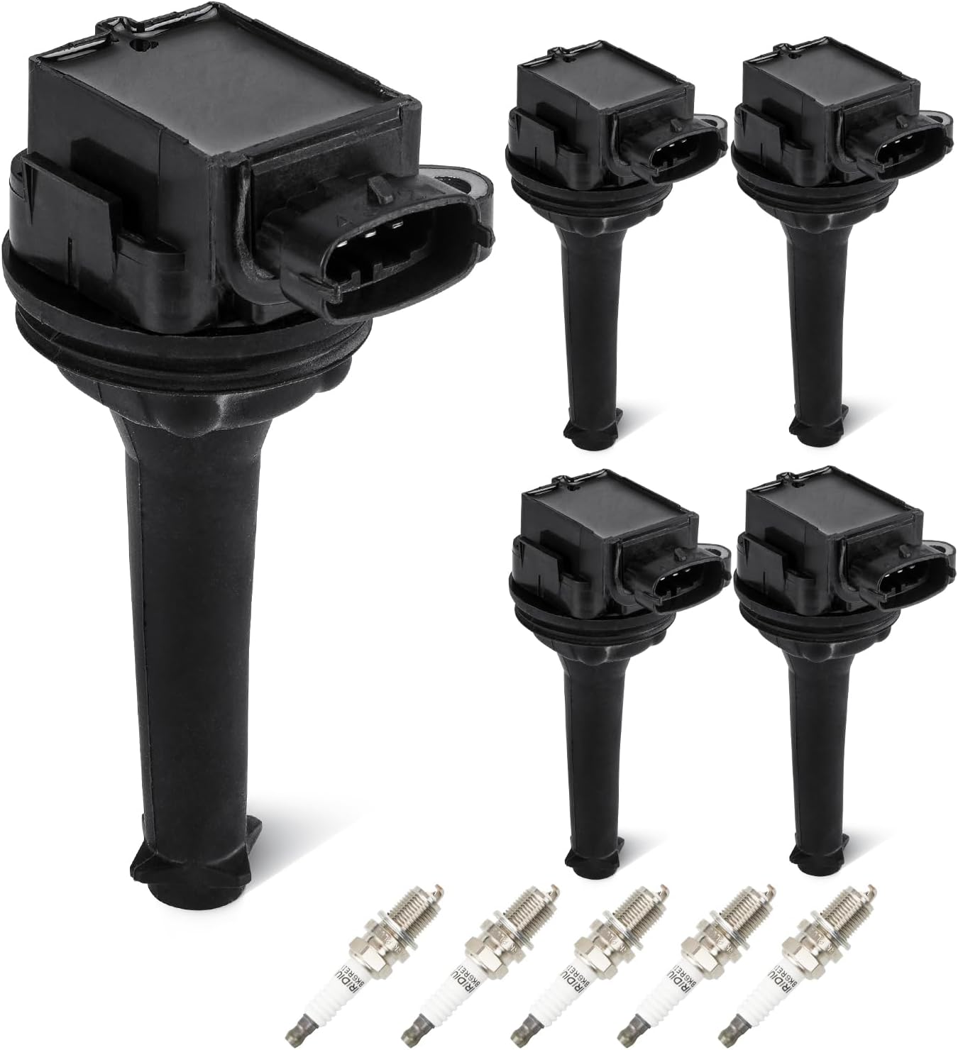 Set of 5 Ignition Coils Pack 5 Iridum Spark Plugs Compatible with Volvo C70 S60 S70 S80 V70 XC70 XC90 Replace UF341