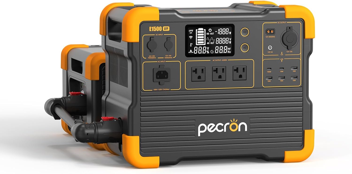 pecron Portable power station, E1500LFP with 3072Wh EP3000-48V Expandable to 4608Wh, LiFePO4 Battery Backup with 2200W AC Outlets