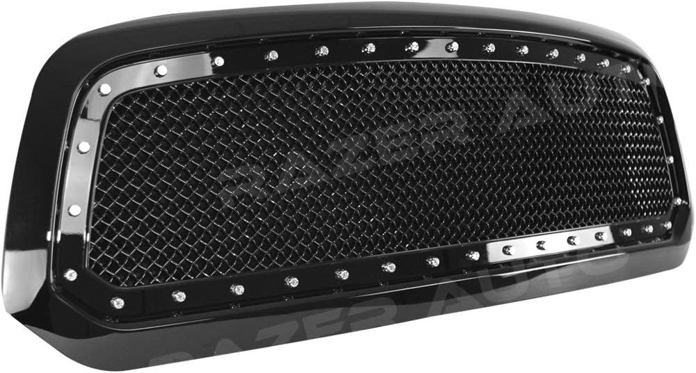 Gloss Black Mesh Grille w/Rivet Complete Factory Replacement Grille w/Shell (Black) for 2013-2018 Dodge RAM 1500