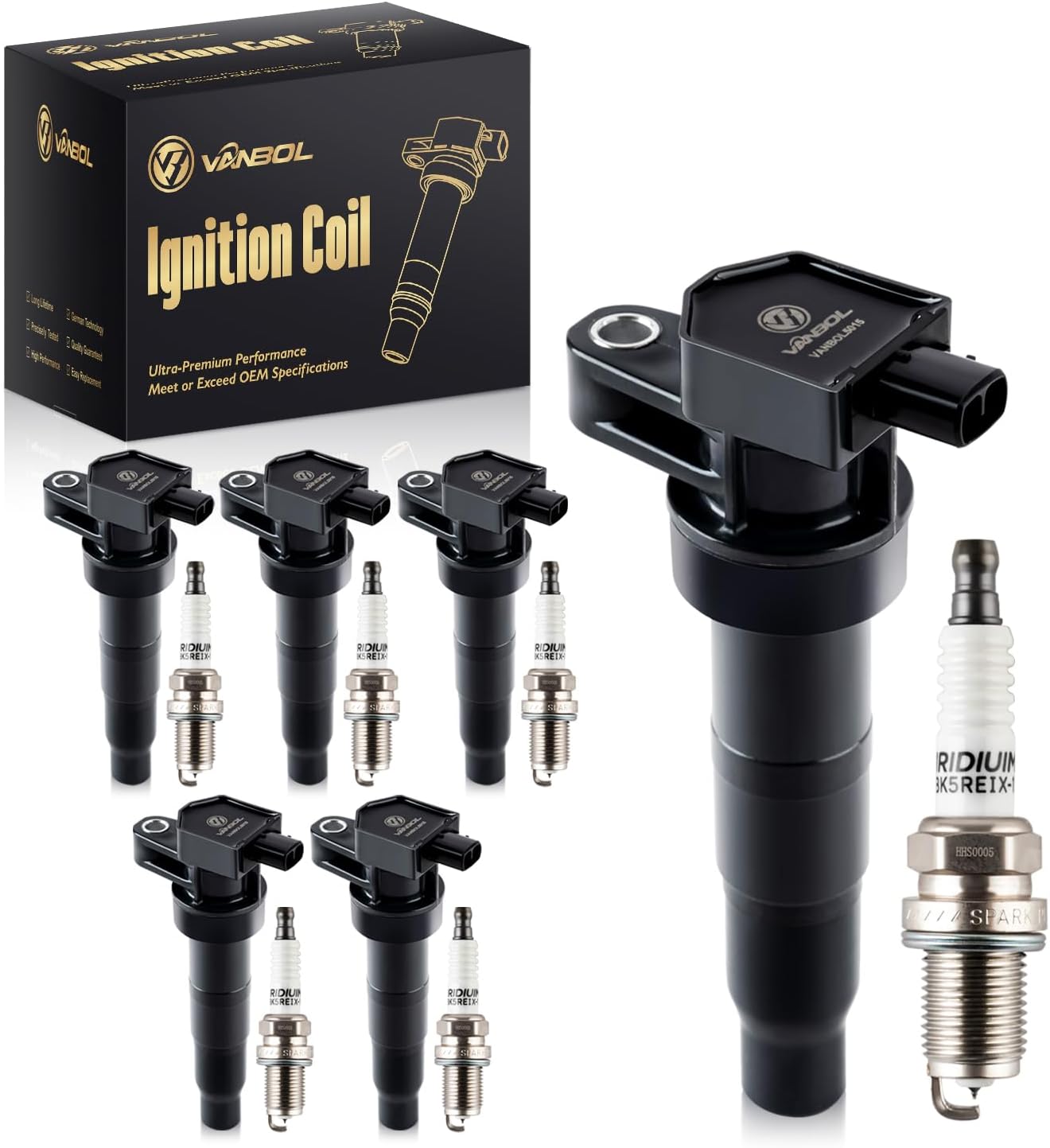 Set of 6 Ignition Coil Pack UF546 and Iridium Spark Plug Compatible with Hyundai Sonata 2006-2010 Santa Fe 2007-2018 Kia Sedona 2006-2017 Sorento 2007-2017 Genesis Azera V6 3.3L 3.5L 3.8L