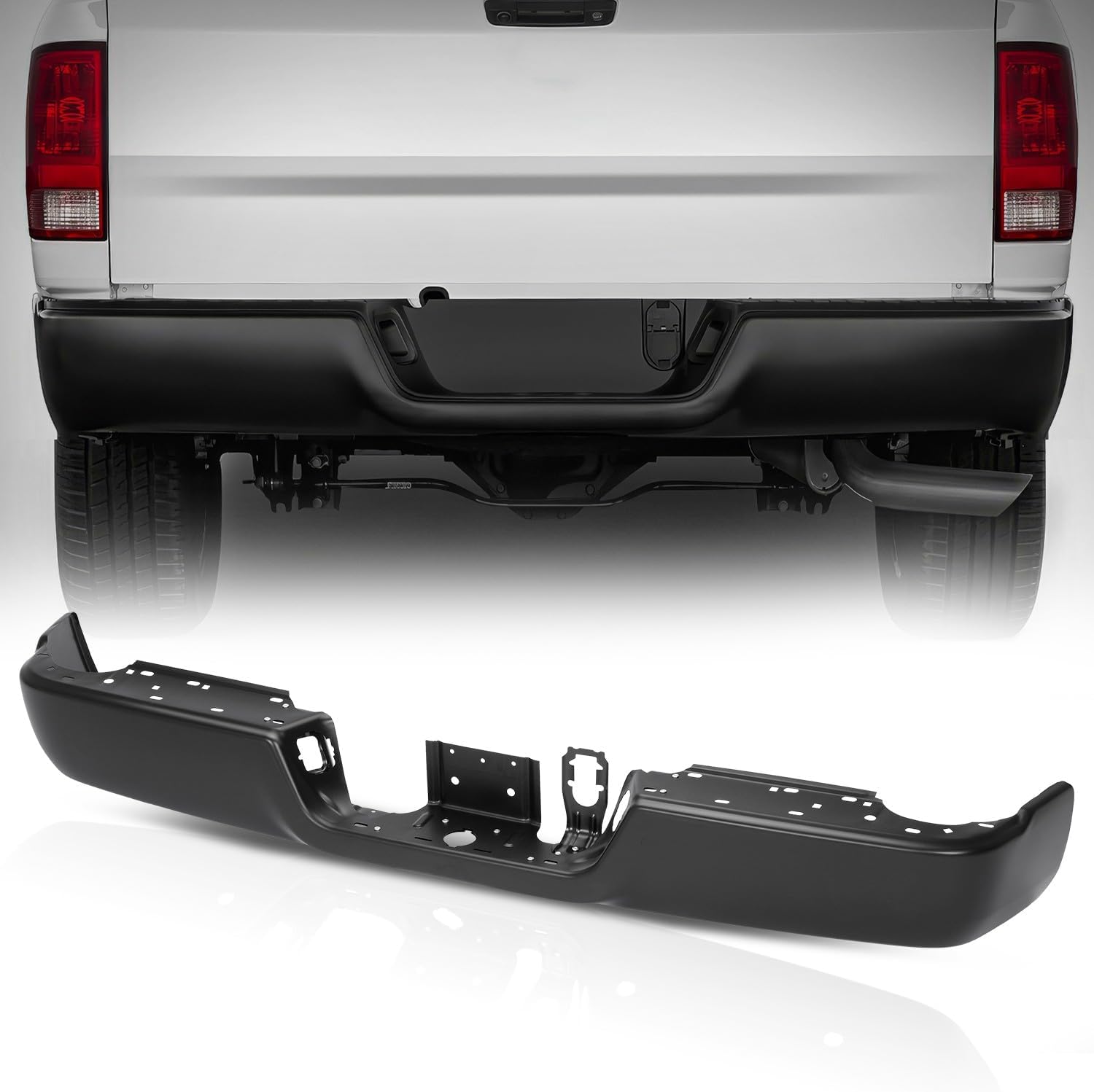Auto Dynasty Rear Bumper Step Bar Replacement Compatible with 2013-2018 Ram 2500 3500, Non Park Assist Cutouts, CH1102376, Paint to Match (Primered) Black