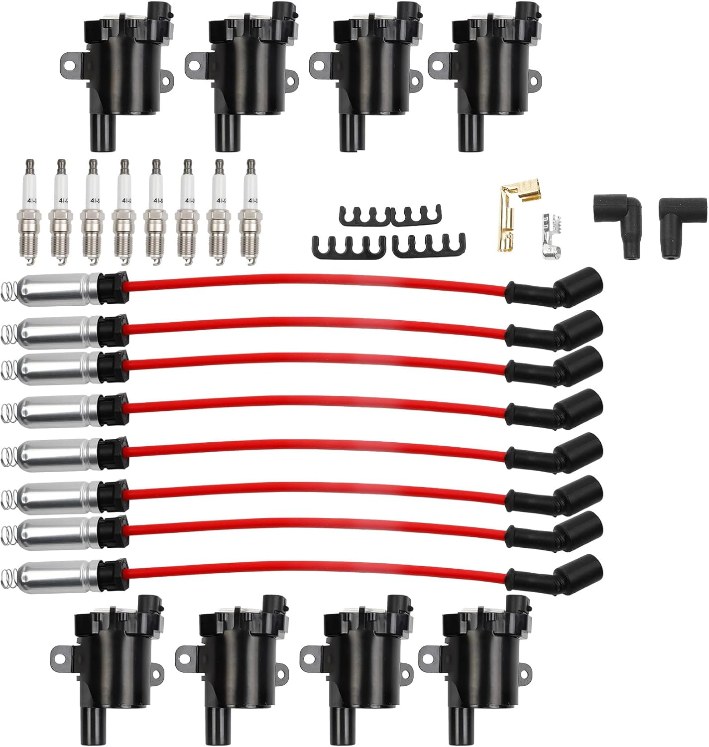 UF262 Ignition Coils Pack And Iridium Spark Plugs With Spark Plug Wires Chevy Avalanche Express Silverado Suburban GMC Savana Sierra 1500 2500 3500 HD Yukon Cadillac Escalade Hummer H2