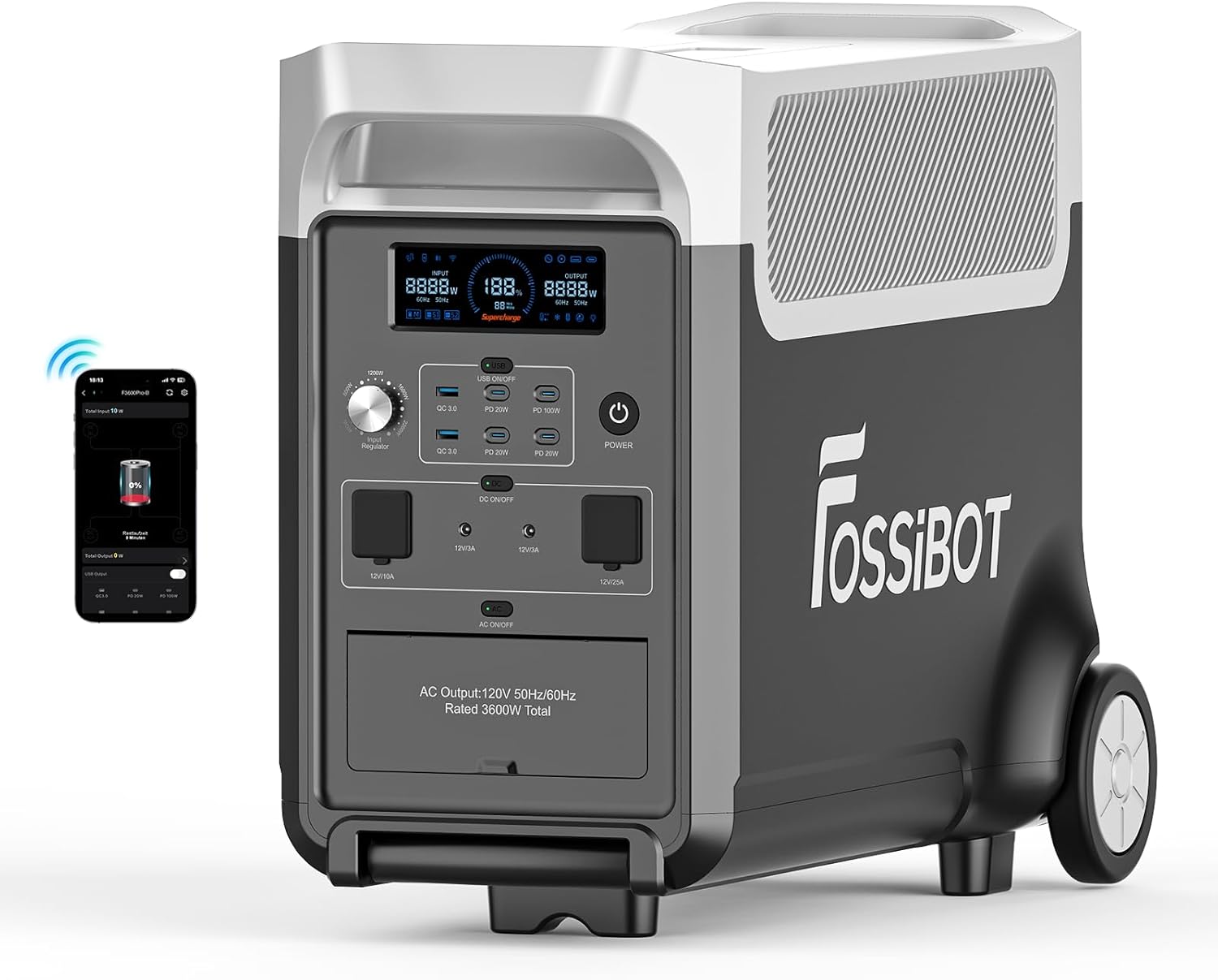 FOSSIBOT 3840Wh Portable Power Station F3600 Pro with 2×500W Solar Panel, 3600W(Peak 7200W) AC Output Solar Generator, Expandable Capacity, LFP Battery Generator for Home Use, Power Outages, RVs