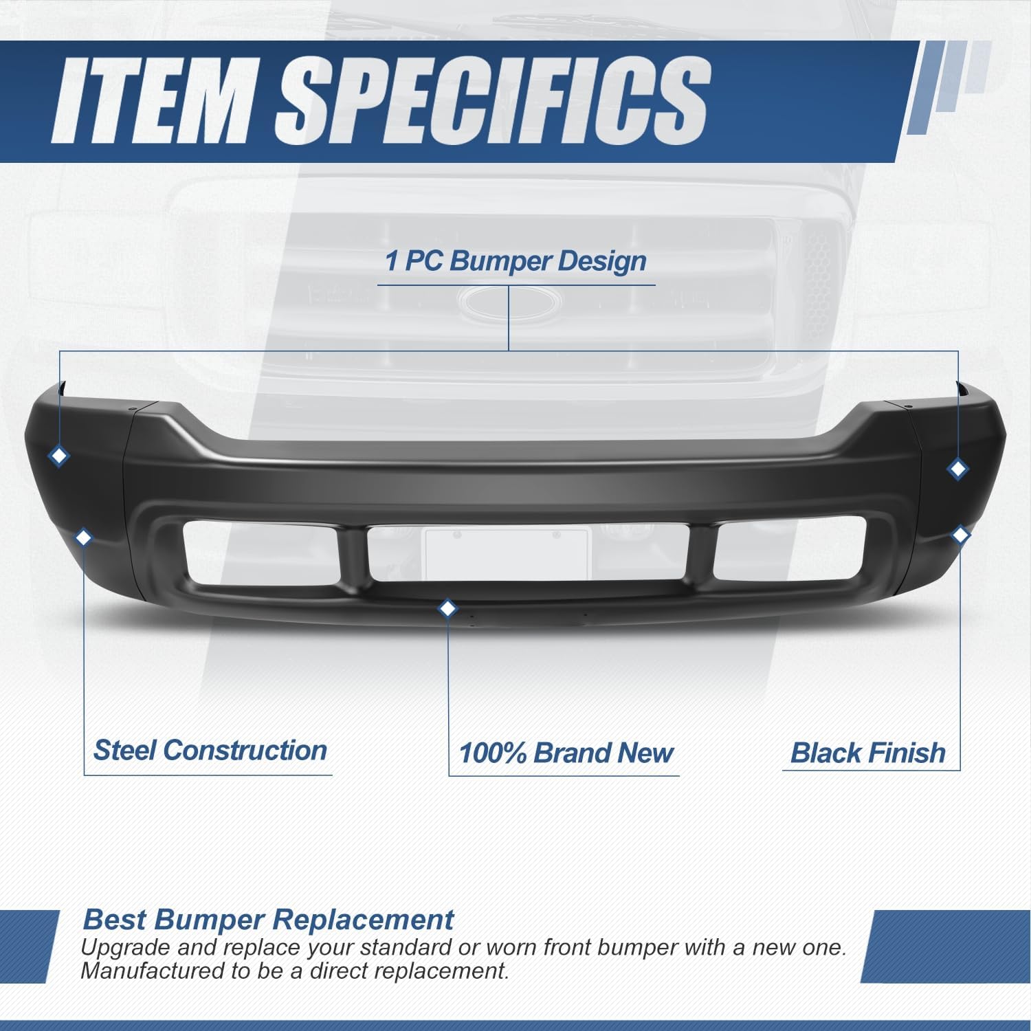 Auto Dynasty Front Bumper Face Bar Compatible with 2000-2004 Ford F-250 F-350 Super Duty, FO1002365, Paint to Match Black