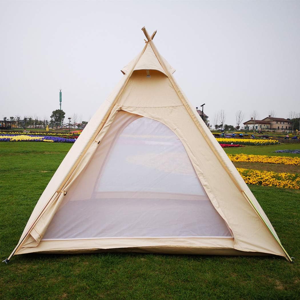 Free Space Outdoor 100% Cotton Canvas Waterproof Pyramid-Shaped Camping Tent (Beige, 2.15meters)