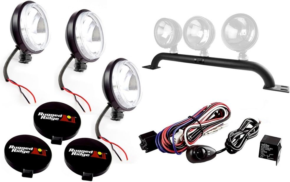Rugged Ridge | Light Bar Kit, Bumper Mounted, 5 Inch Round | 12495.09 | Fits 1997-2006 Jeep Wrangler TJ