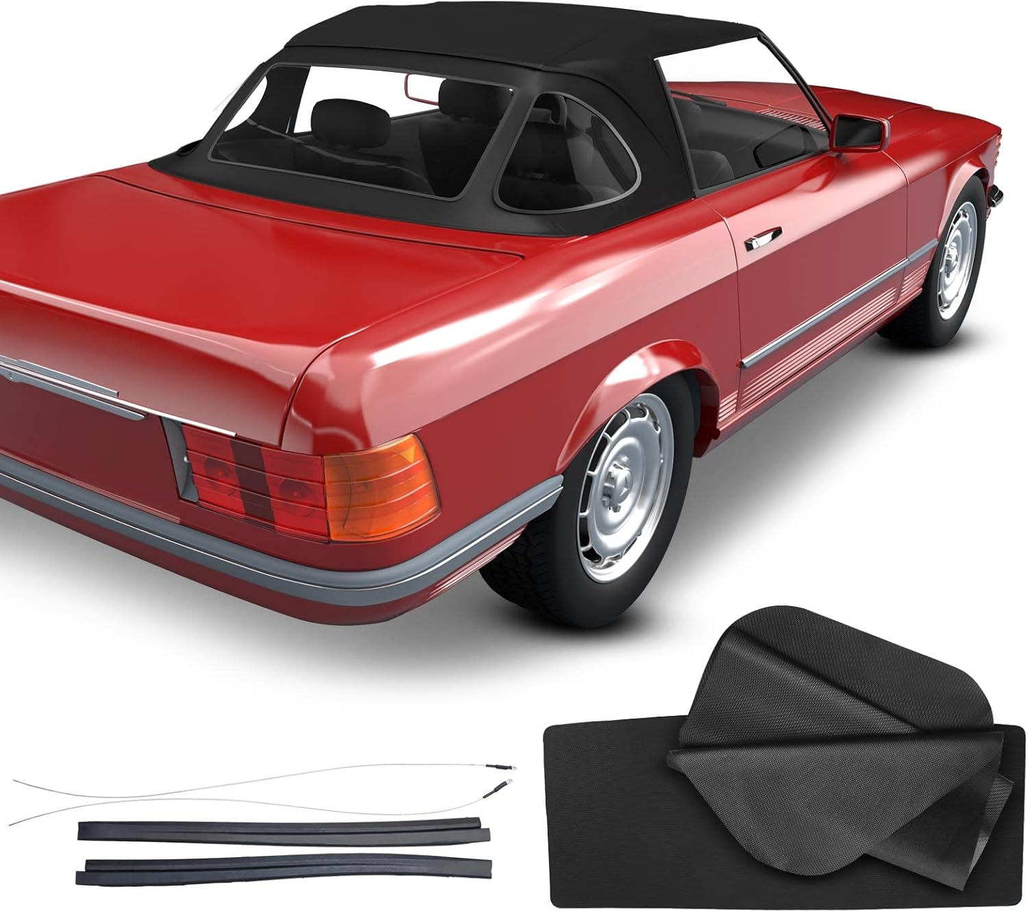 A-Premium Black Convertible Soft Top with Clear Plastic Window Compatible with Mercedes-Benz R107 Series 380SL 1981-1985 450SL 1975-1980 560SL 1986-1989