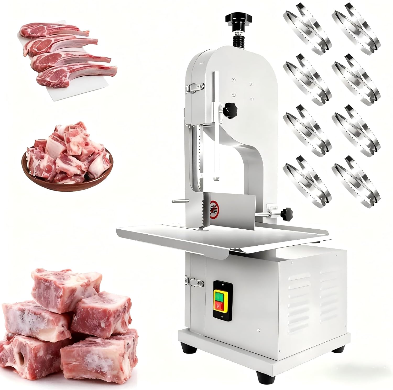 1000W Electric Bone Saw Machine, 0.04-3.9in Cutting Thickness, Meat Bone Cutter with 8 Blades & 19