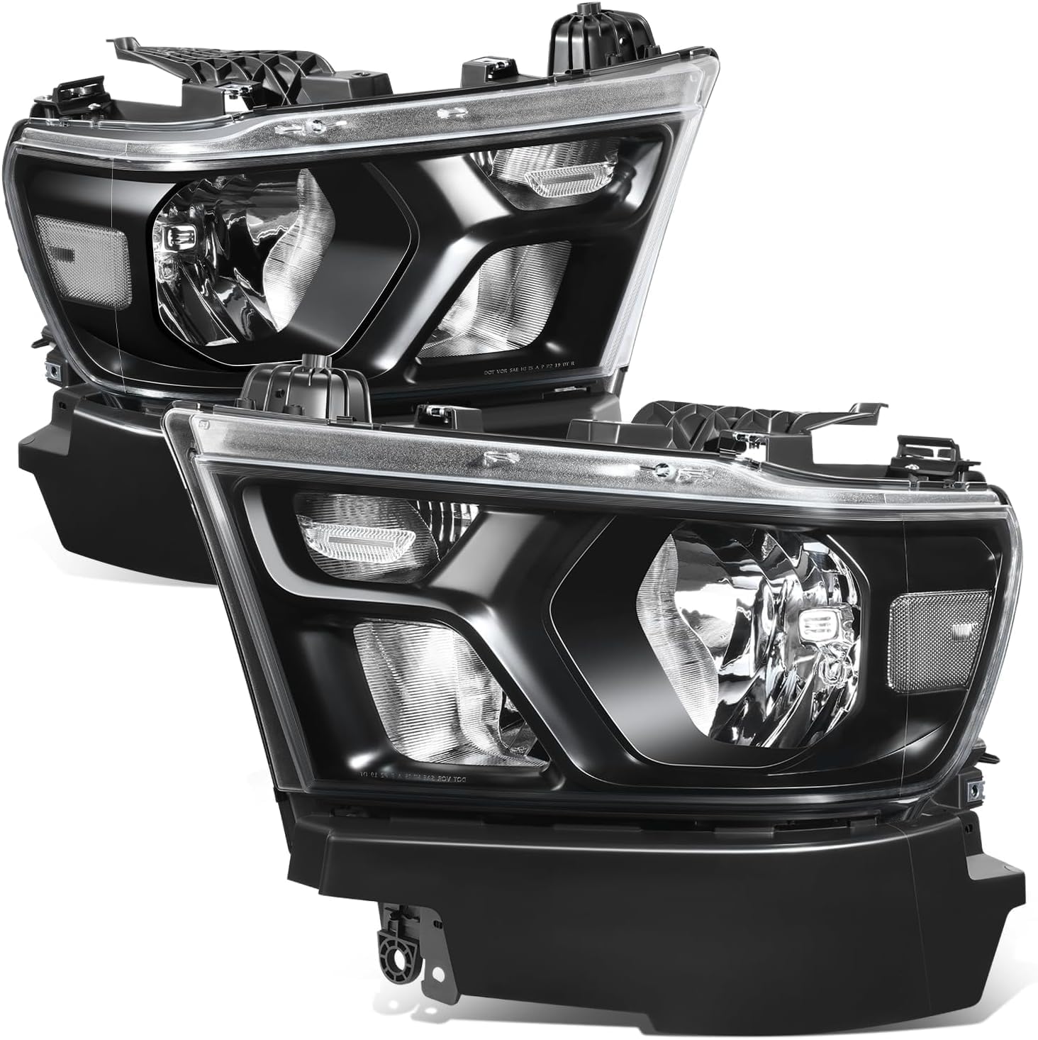 Auto Dynasty Headlights Assembly Compatible with 2019-2024 Dodge Ram 1500, Driver and Passenger Side Halogen Headlamps, GM2502329 GM2503329, Black Housing Clear Corner