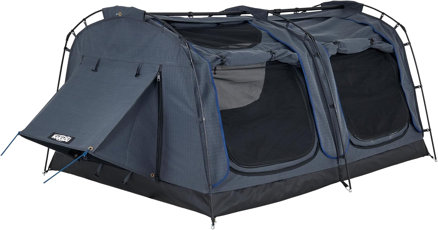 Kakadu Canvas Swag Tent, 2 Person, Australian Polycotton Camping Ground Tent, All Seasons, Waterproof, with 2.75” Foam Mattress, LED Lighting, Carry Bag
