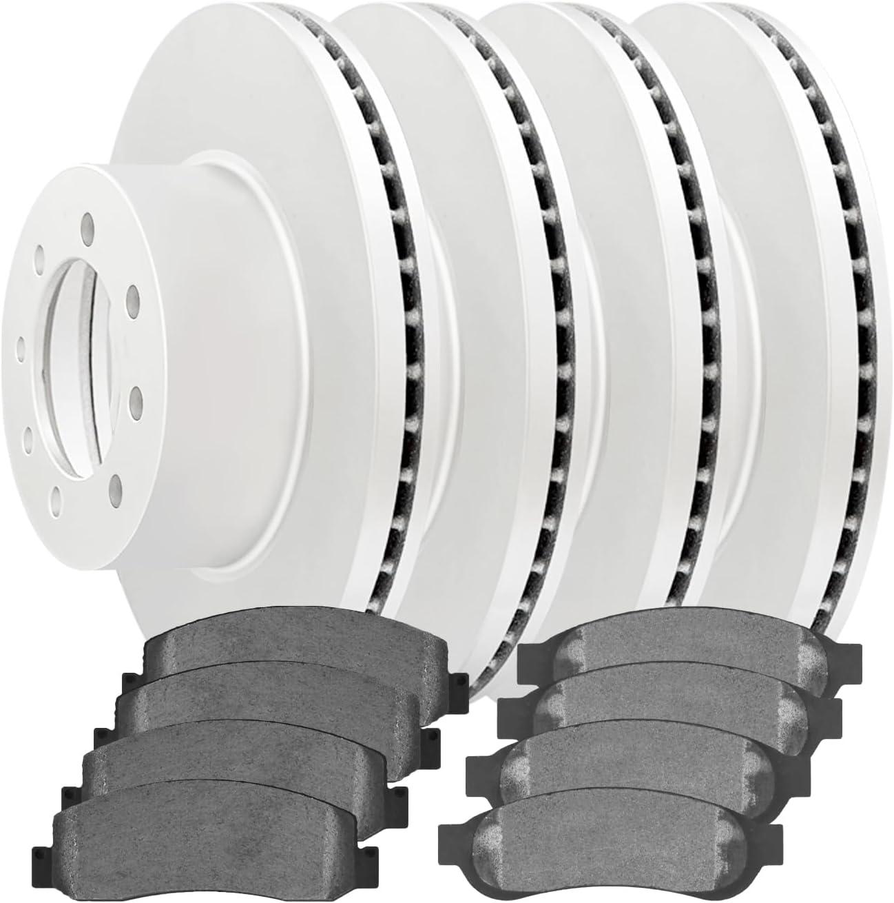 AutoShack Front & Rear Drilled & Slotted Brake Rotors Ceramic Brake Pads | Replacement for 2008 2009 2011 2012 Ford F-250 Super Duty 6.2L 6.4L 6.7L 4WD | E-Coated | 12-PC Brake Kit | ShadowGuard