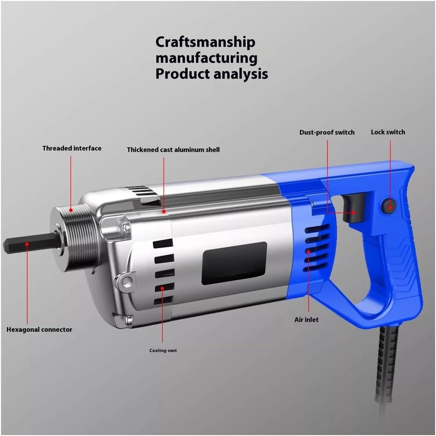 Concrete Vibrating Motor, Hand-held Single Phase Concrete Vibrator Small Cement Poker For Construction Site Motor Tool Kit powerful vibration(1.2-meter rod)