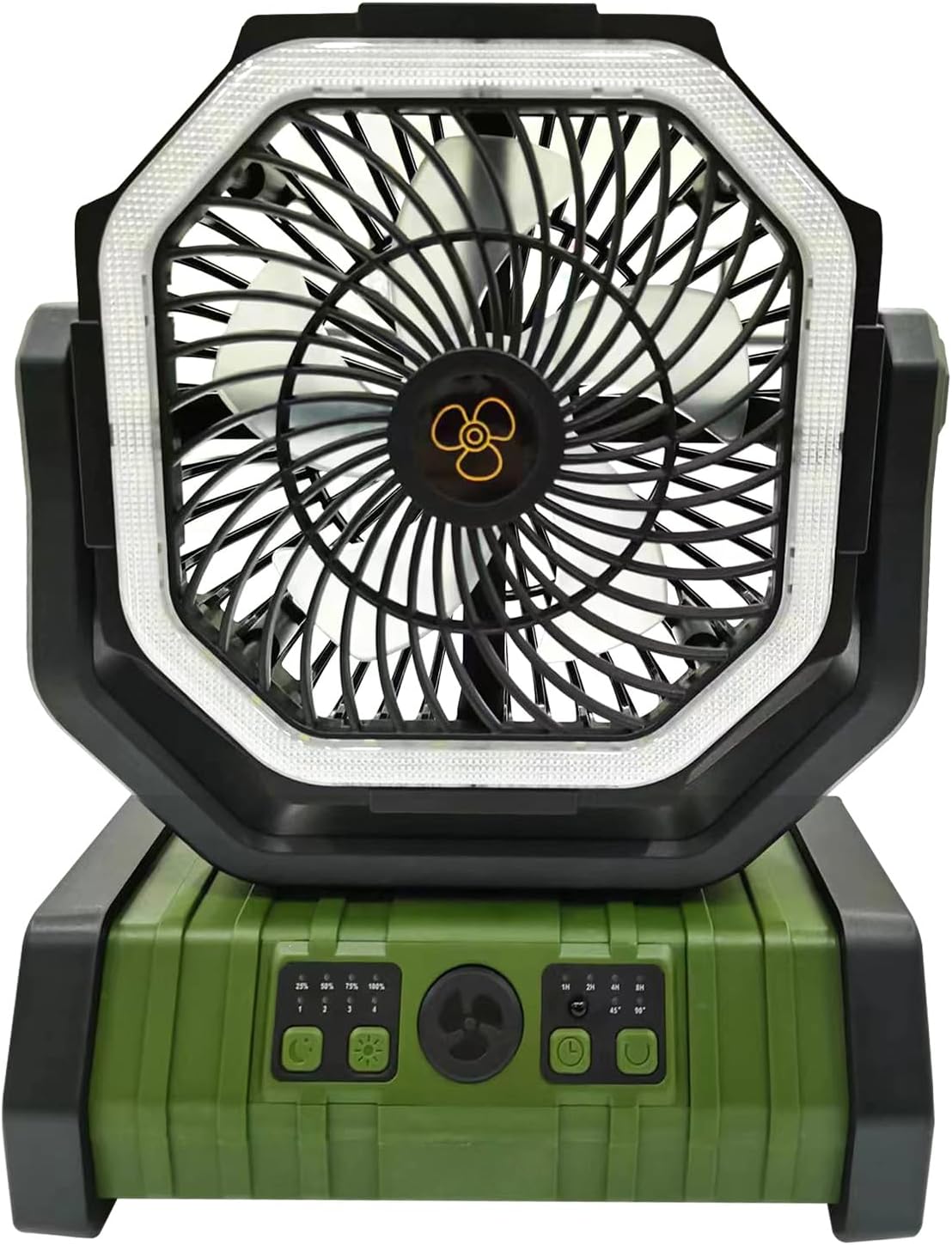 Portable Tent Fan Multifunctional Hanging Ceiling Fan With Lights Rechargeable Camping Fan Hanging Fan Plastic Material Outdoor Camping Fan, Army Green