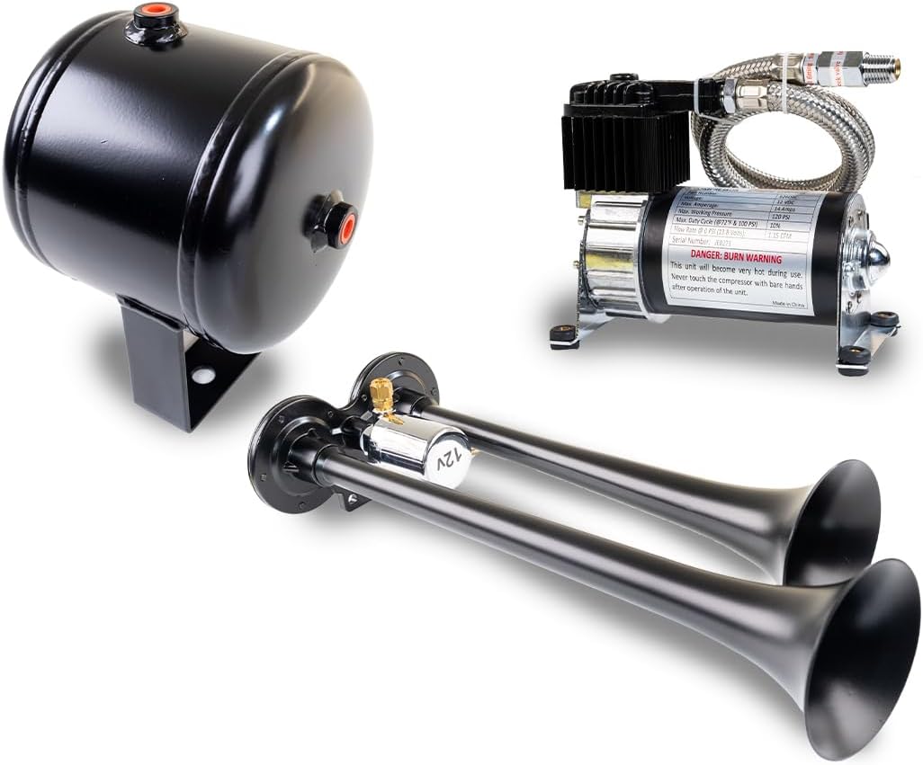 Kleinn Air Horns HK2-1 Complete Dual Truck Air Horn Package - Black