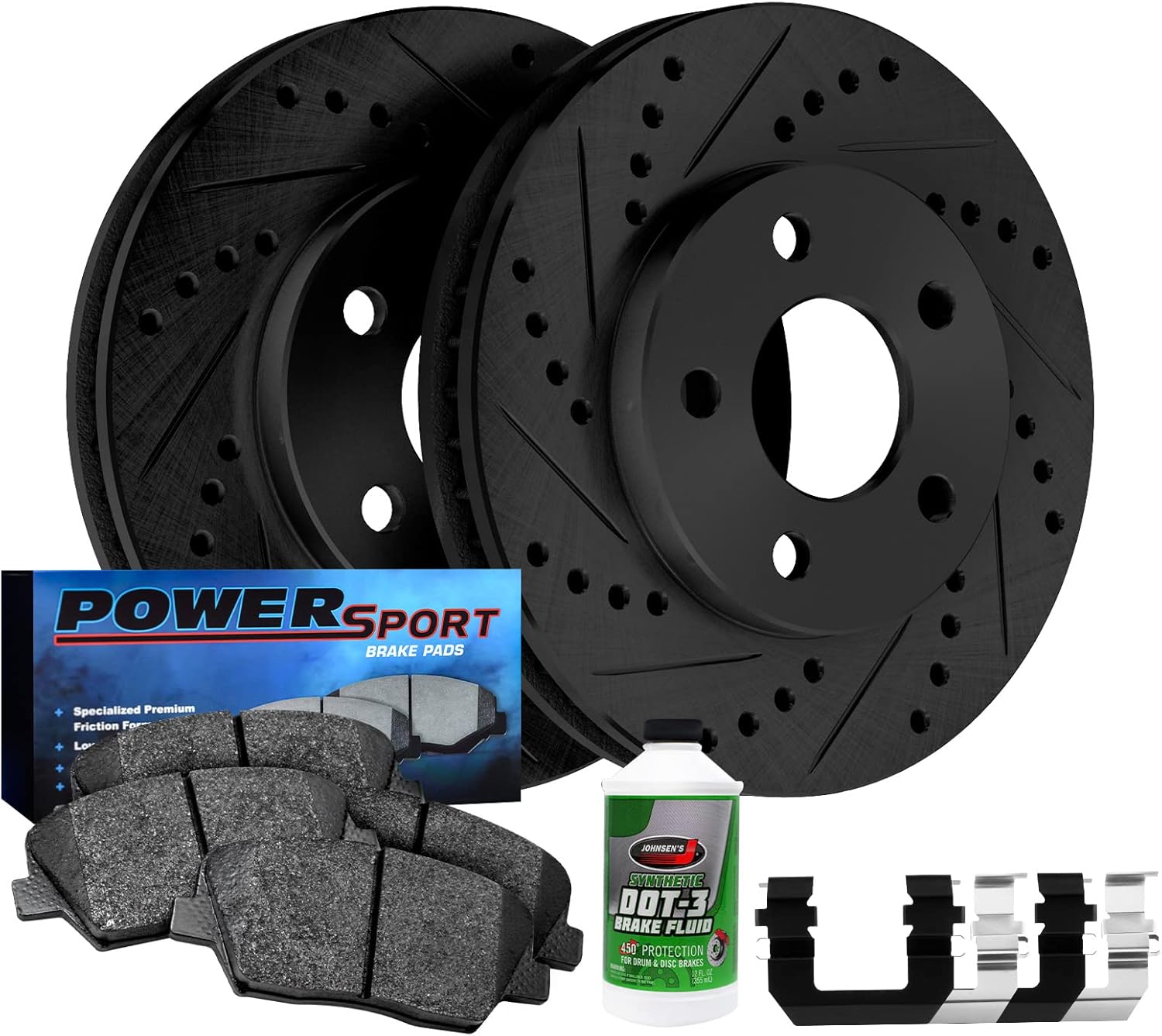 PowerSport Front Brakes and Rotors Kit |Front Brake Pads| Brake Rotors and Pads| Semi Metallic Brake Pads and Rotors |fits 2005-2016 Smart Fortwo