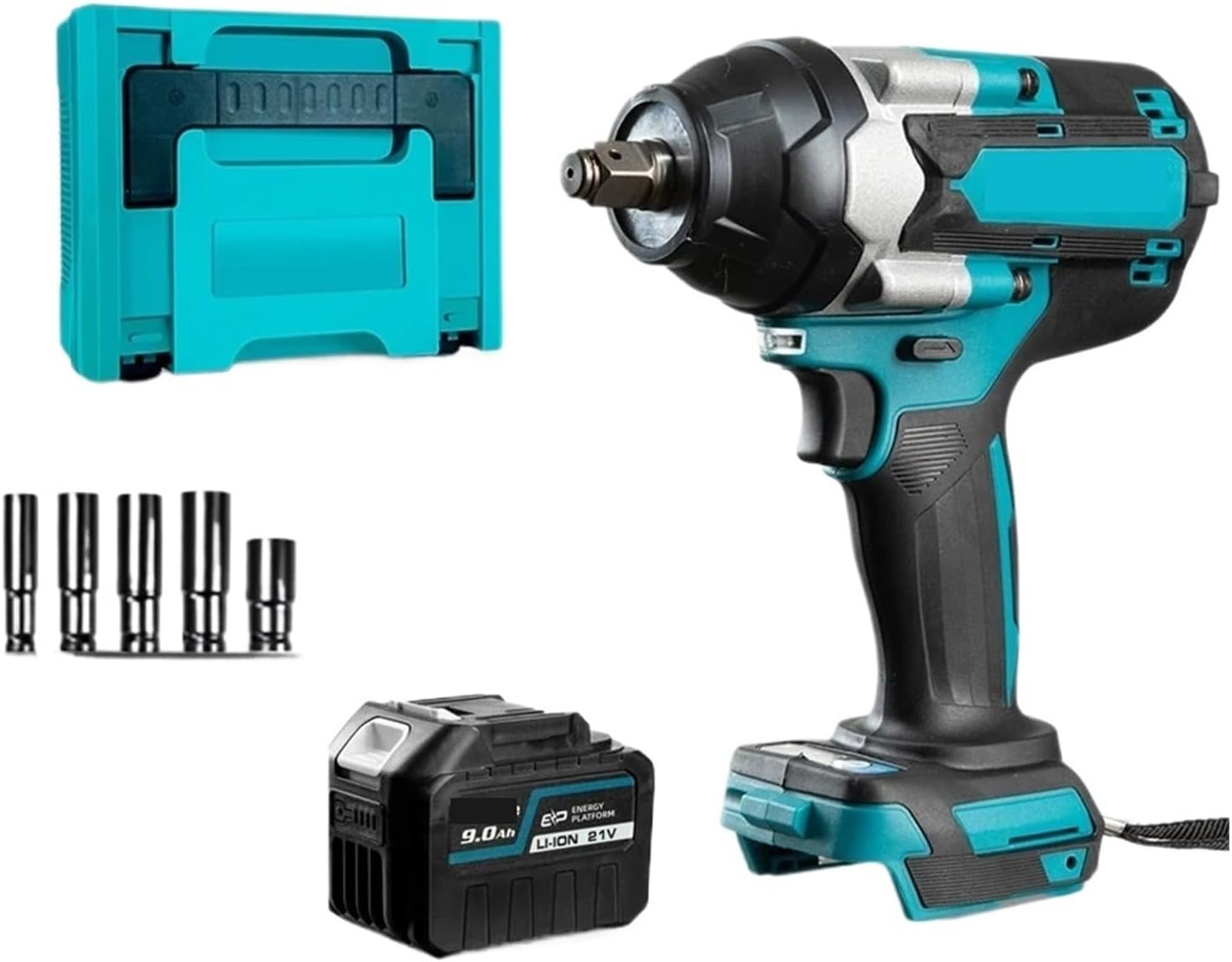 Impact Driver 1800N.m High Torque Electric Impact Wrench 1/2 Inch Compatible with Battery(1x9.0ah Bat Plastic)