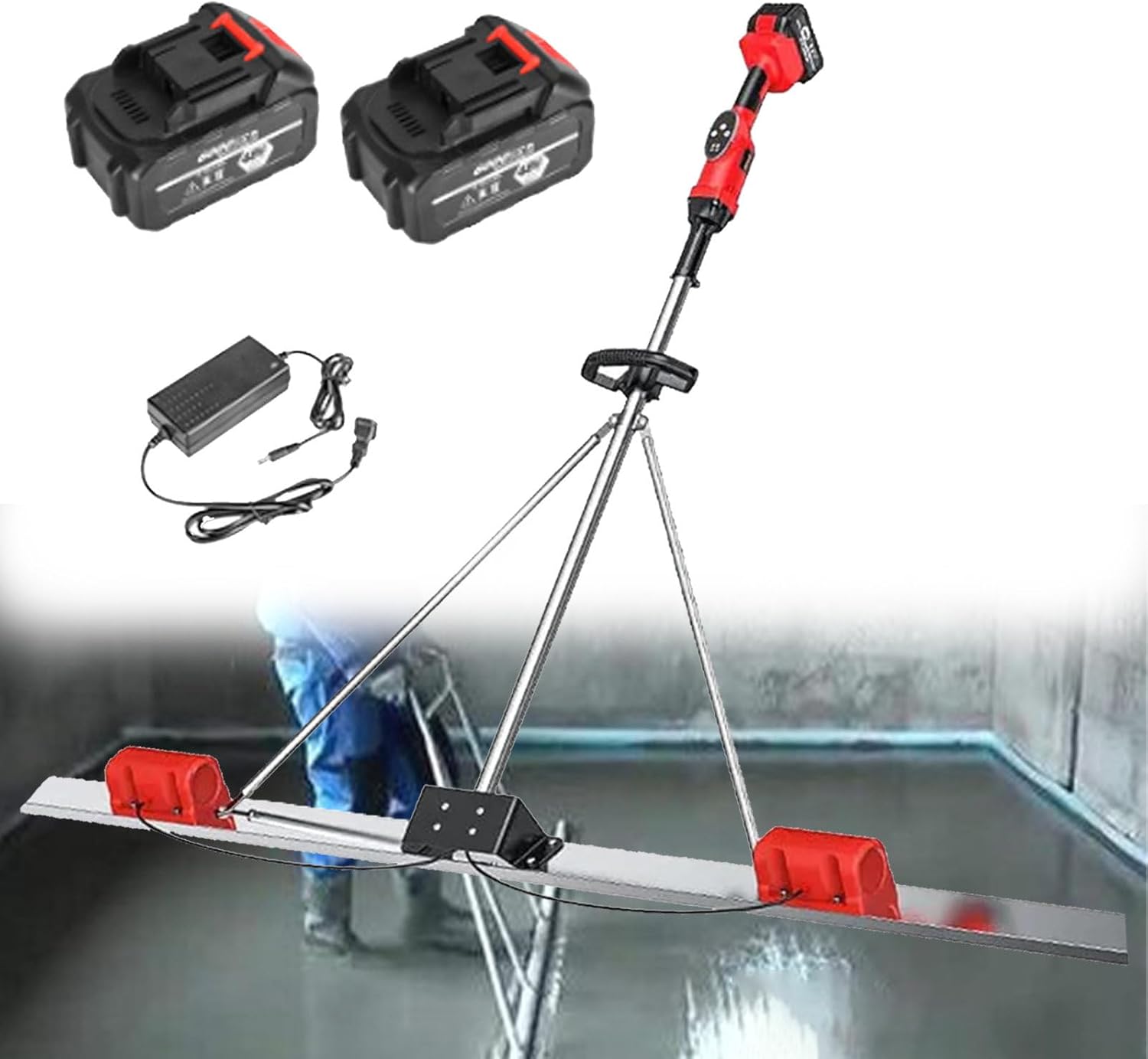 Battery Powered Concrete Surface Leveling Tamper Ruler, Cordless Concrete Wet Screed, for Efficient Smoothing and Finishing of Concrete 2*Battery-1.8M