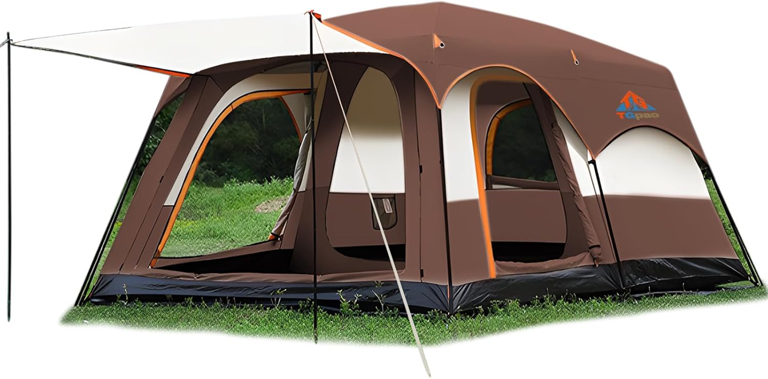 Large Family Camping Tent - 5-12 Person Multi-Room Waterproof Pop-Up Tent with Screened Porch - Glamping Tent for Outdoor Camping & Family Vacation