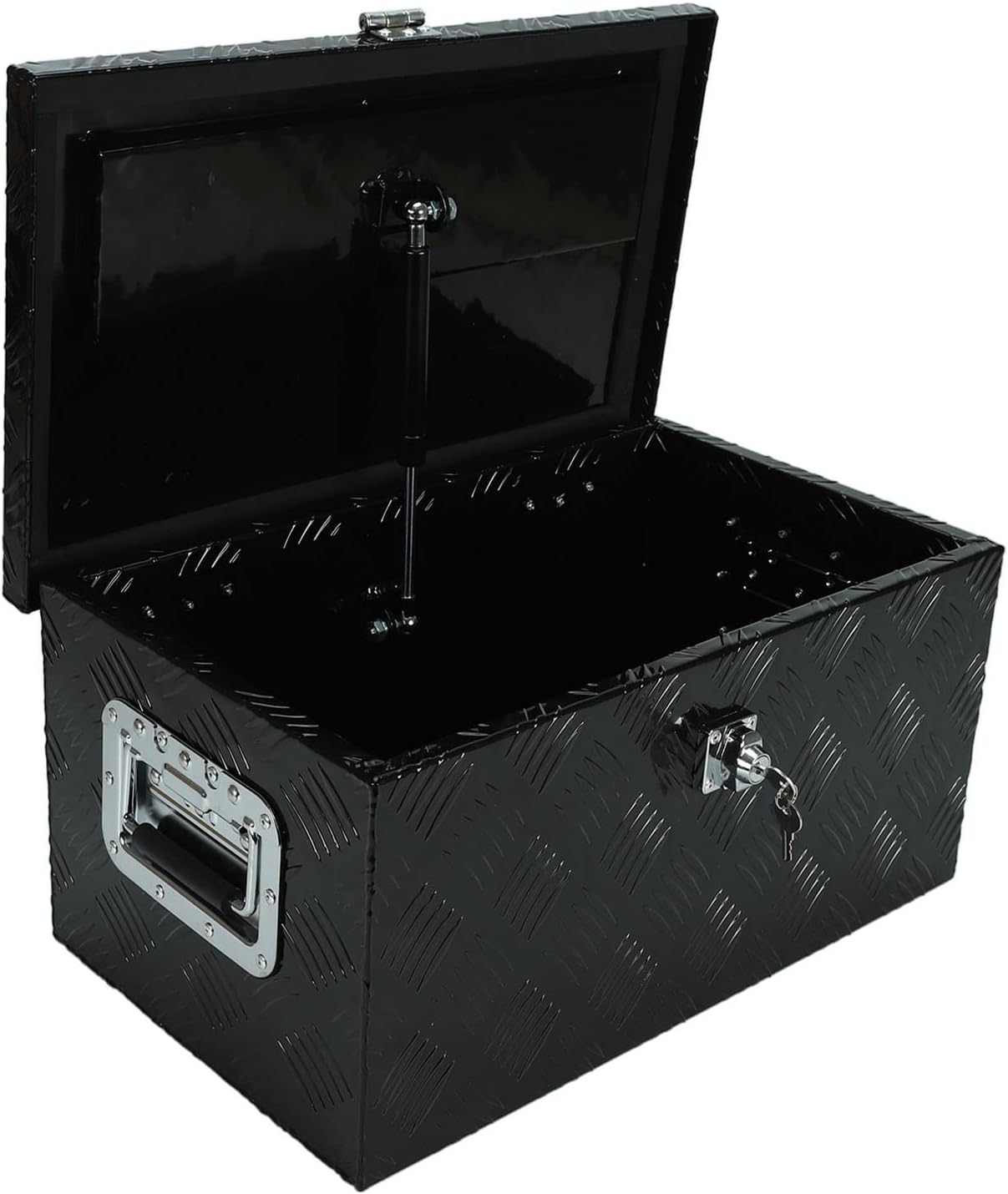 16 Inch Heavy Duty Aluminum Stripes Plated Tool Box Pick Up Truck Bed RV Trailer Toolbox Storage Organizer, Waterproof Underbody Tool Box Storage with Lock and Key (16