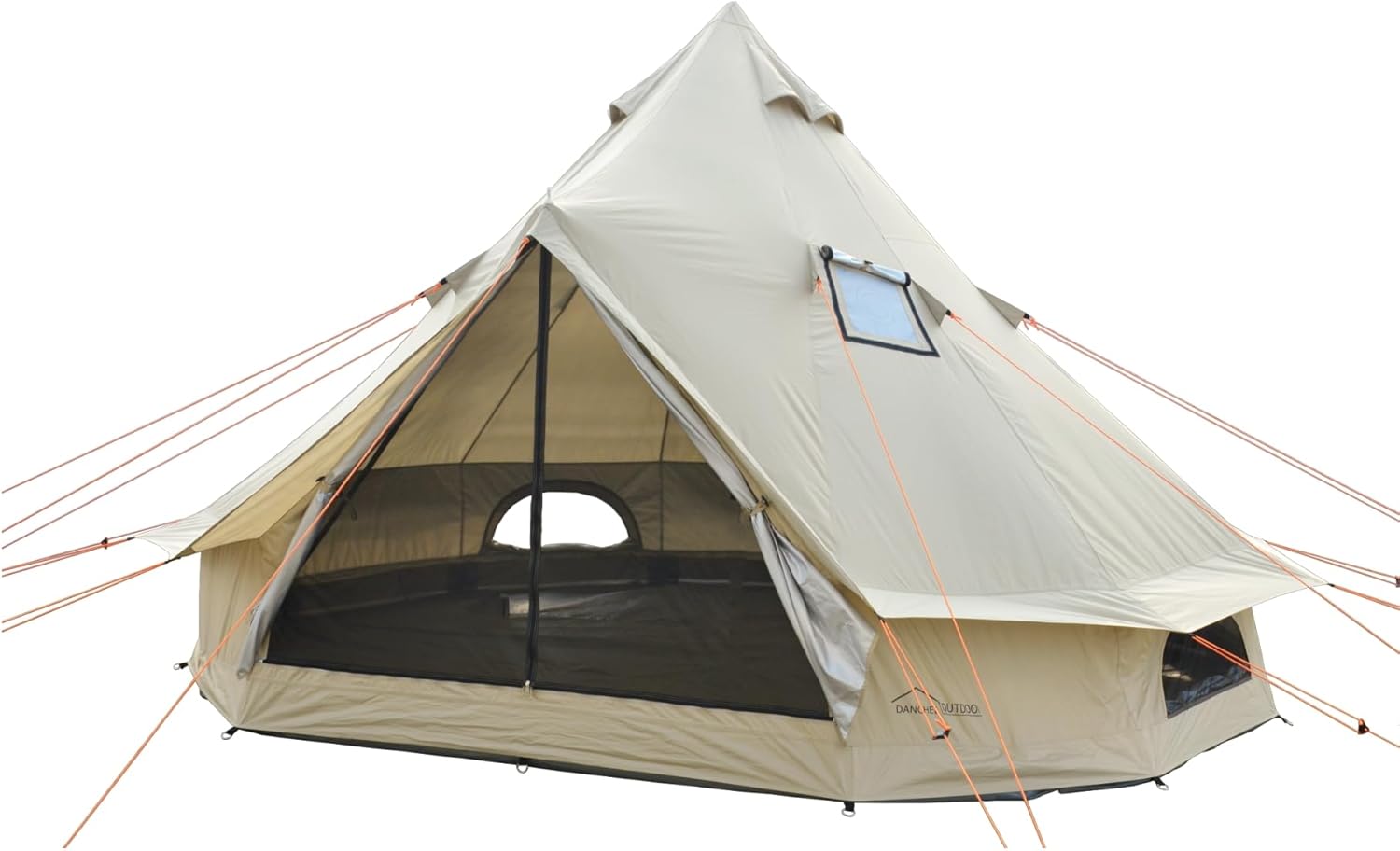 DANCHEL OUTDOOR B2A Waterproof No Center Pole Yurt Spacious Interior Glamping, 4 Season Bell Tent with Stove Jack for 4/8 Person Camping, 300D Oxford Nylon,13ft/16.4ft Khaki