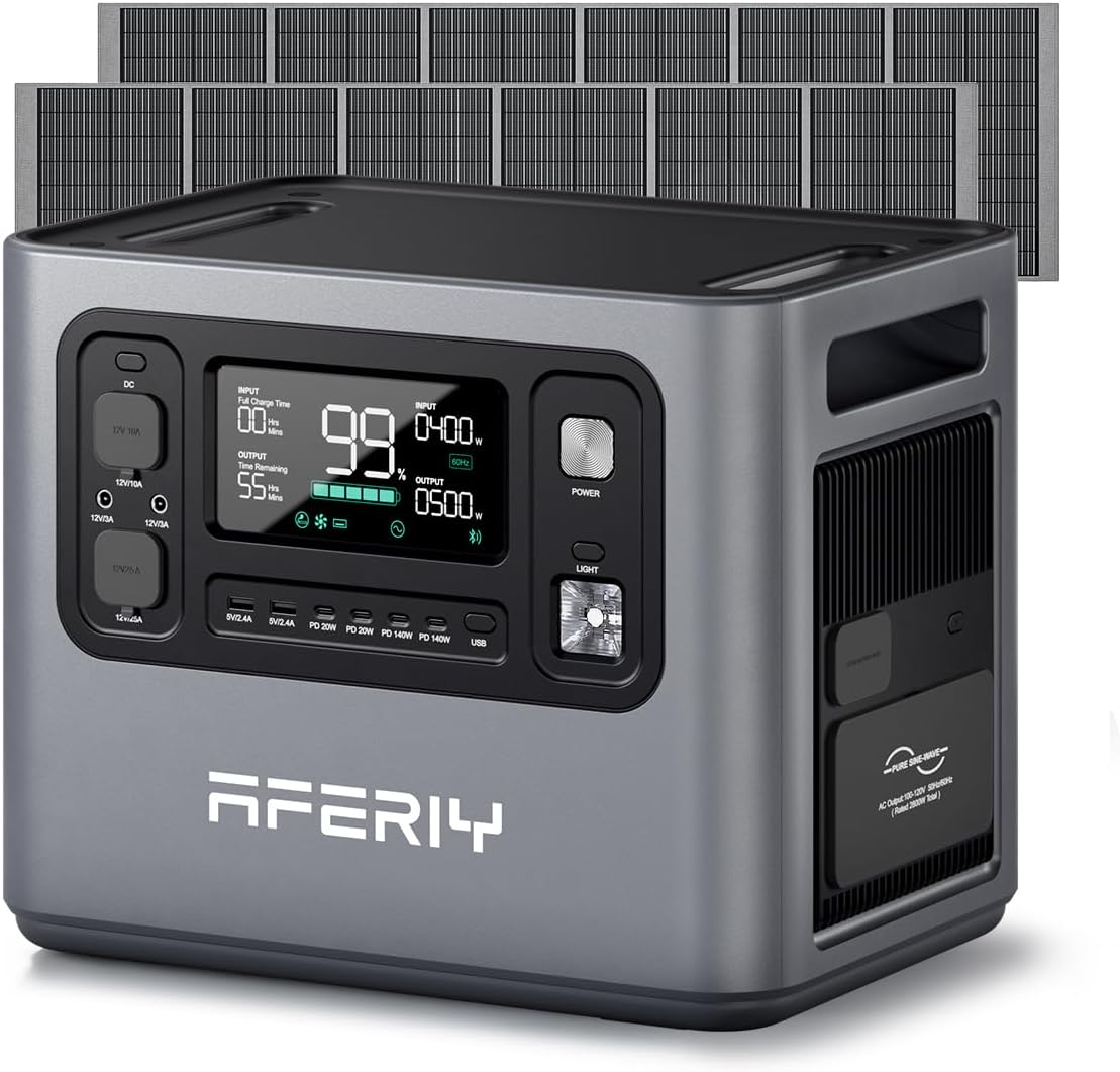 AFERIY 2800W Portable Power Station,P280 with 2pcs 400W Solar Panel,120V 2048Wh LiFePO4 Battery Backup,Solar Generator for Home Use,Outdoor Camping,Power Outage,Camping,RV,Emergencies
