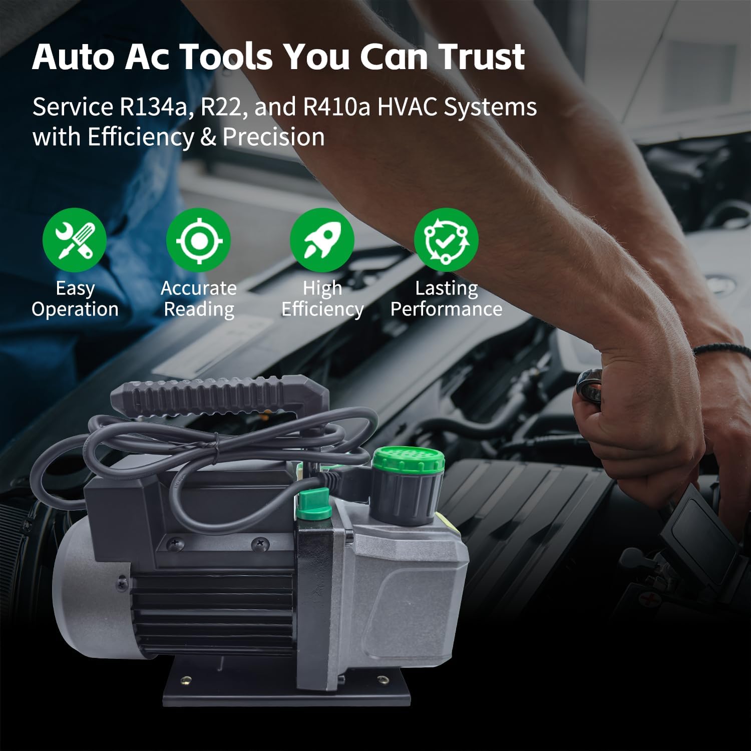 1/3 HP 4.5 CFM 1-Stage HVAC Vacuum Pump and 4 Way AC Manifold Gauge Set with Leak Detector 5ft Hoses & Accessories for R134a R12 R22 R502 R410a Auto Air Conditioning Refrigeration Recharging