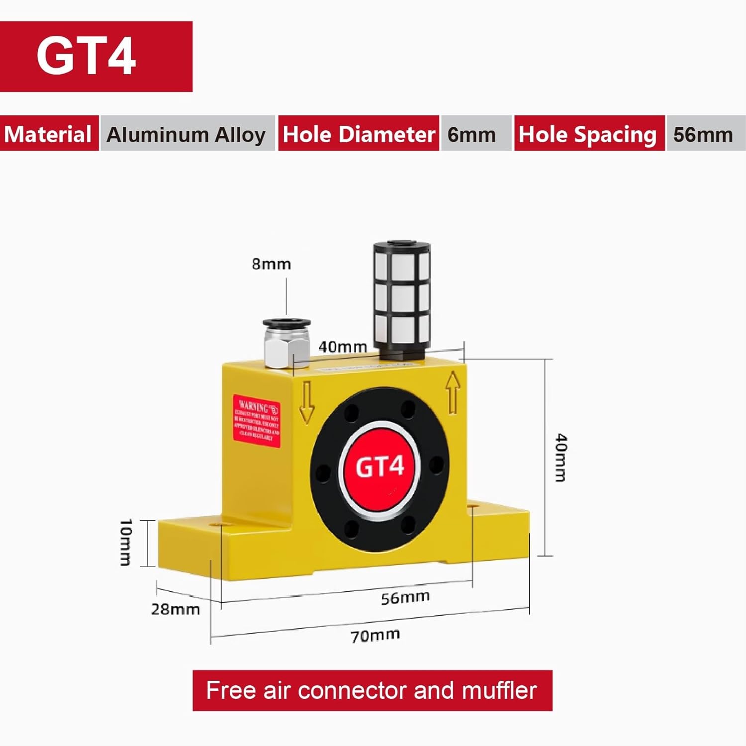 1pc GT Series Pneumatic Turbine Vibrator Air Operated Vibrator for Hopper Silo Flow Aid GT4 GT6 GT8 GT10 GT16 Industrial Use(GT-4-Al Alloy,High Temp)