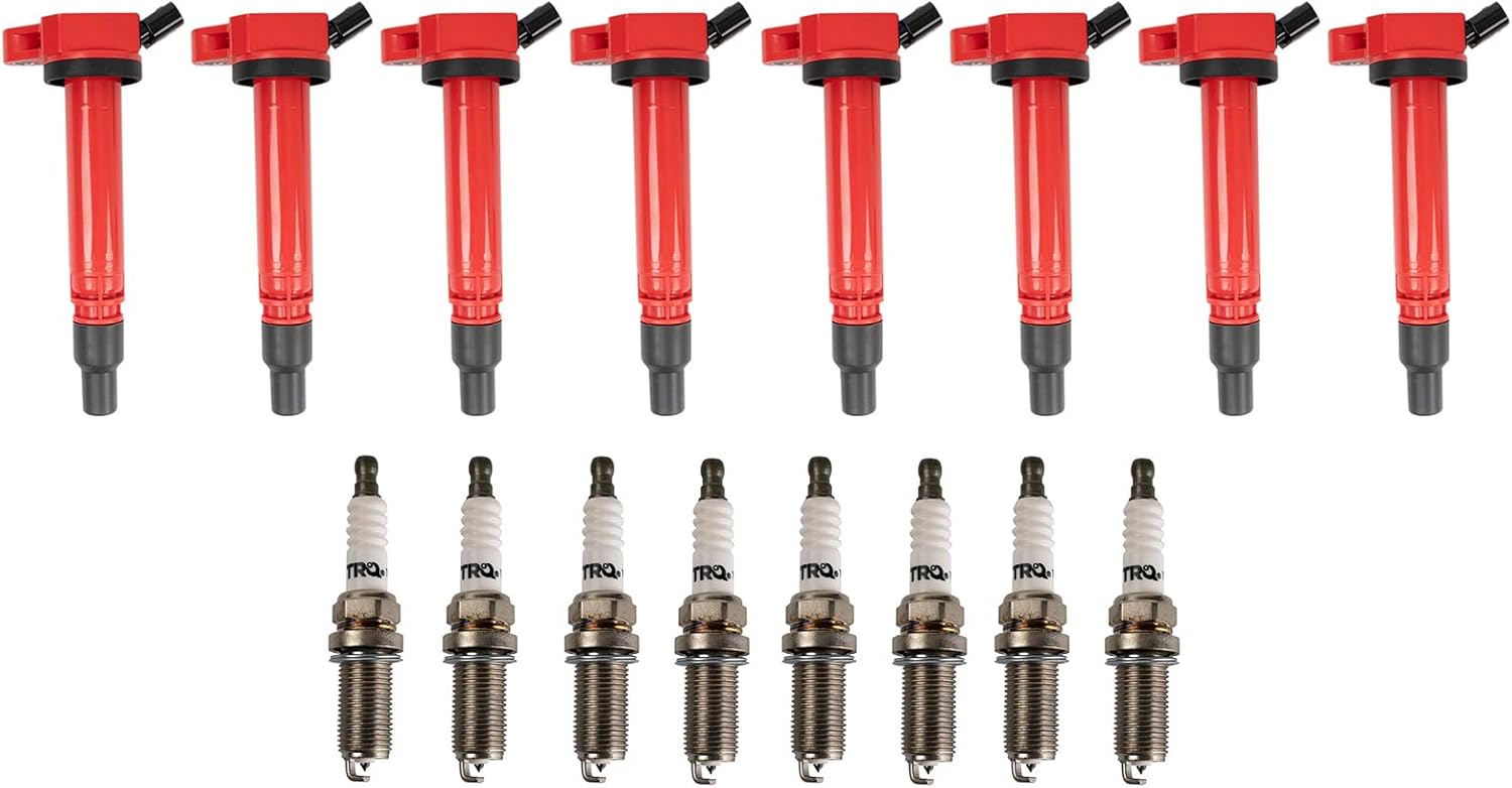 TRQ Ignition Coil and Spark Plug Kit 16 Piece Iridium Spark Plugs Compatible with 2010-20 Lexus GX460 07-17 LS460 08-16 LS600h 08-20 LX570 Toyota Land Cruiser Sequoia 07-20 Tundra
