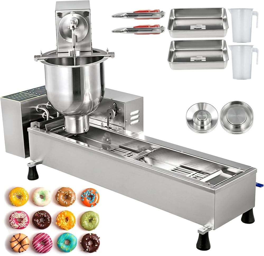 Commercial Automatic Donut Making Machine, Single Row Auto Doughnut Maker, 7L Hopper Donut Maker with 3 Sizes Molds, Doughnut Fryer, 304 Stainless Steel