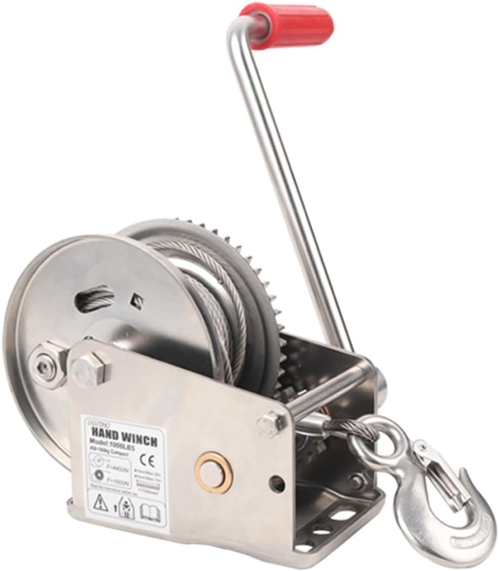 Heavy Duty Hand Manual Winch, 1200lbs Manual Winch, with 5/10/20 m Wire Cable, Non-Slip Grip and Stainless Steel Hook, Upto 544kg Capacity(Only Winch)