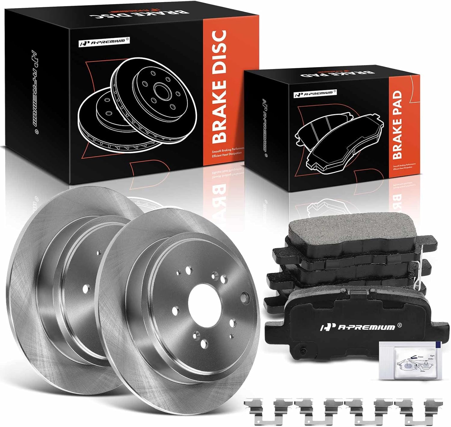 A-Premium 12.32 in (313mm) Rear Solid Disc Brake Rotors + Ceramic Pads Kit Compatible with Select Honda & Acura Models - Pilot 2003-2008, MDX 2001-2006, 6-PC Set