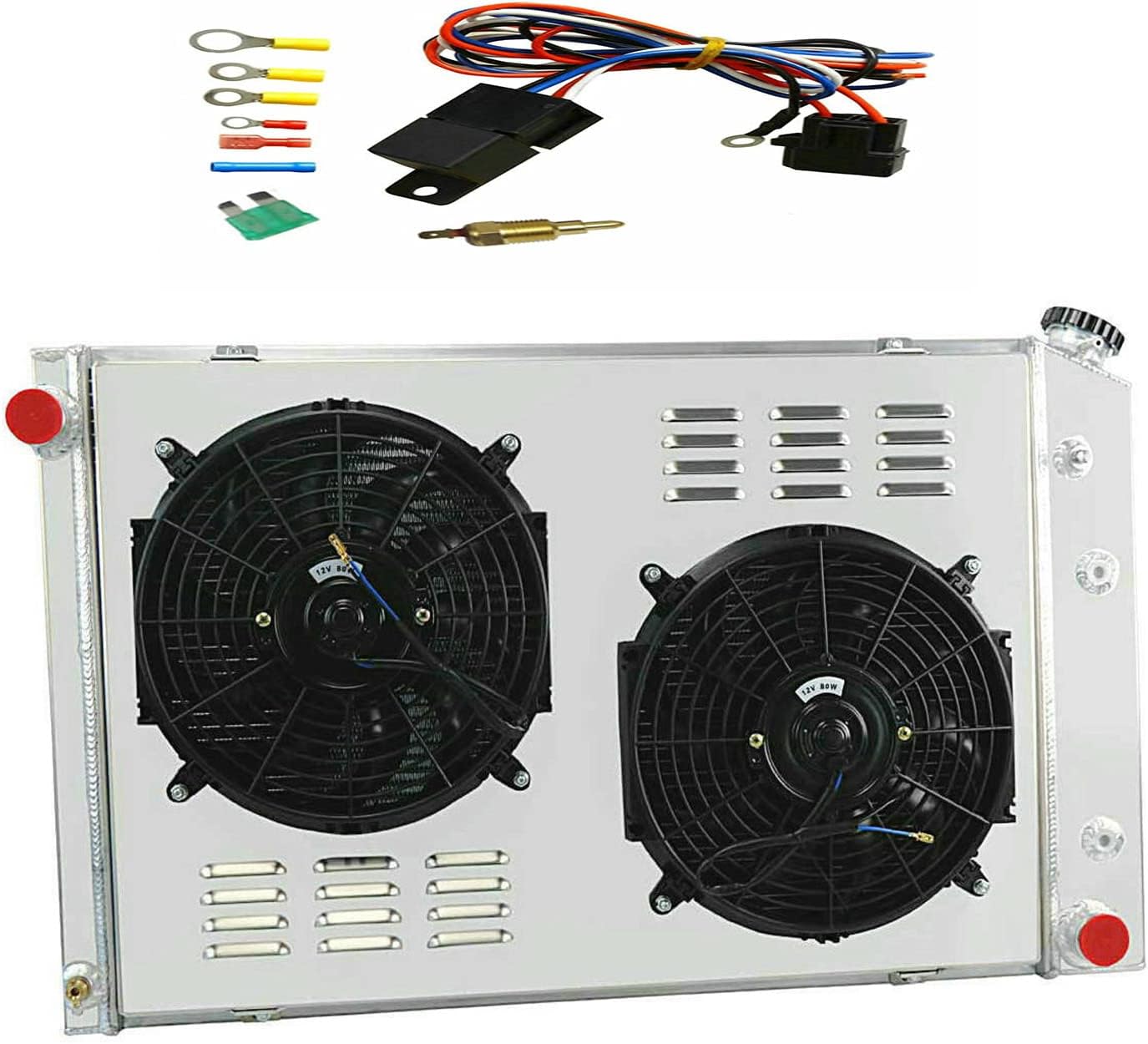 3 Row Full Aluminum Radiator + Fan + Shroud + Thermostat Relay Kit Compatible fit 1973-1987 Chevy C K C10 C20 C30 C1500 C2500 Truck