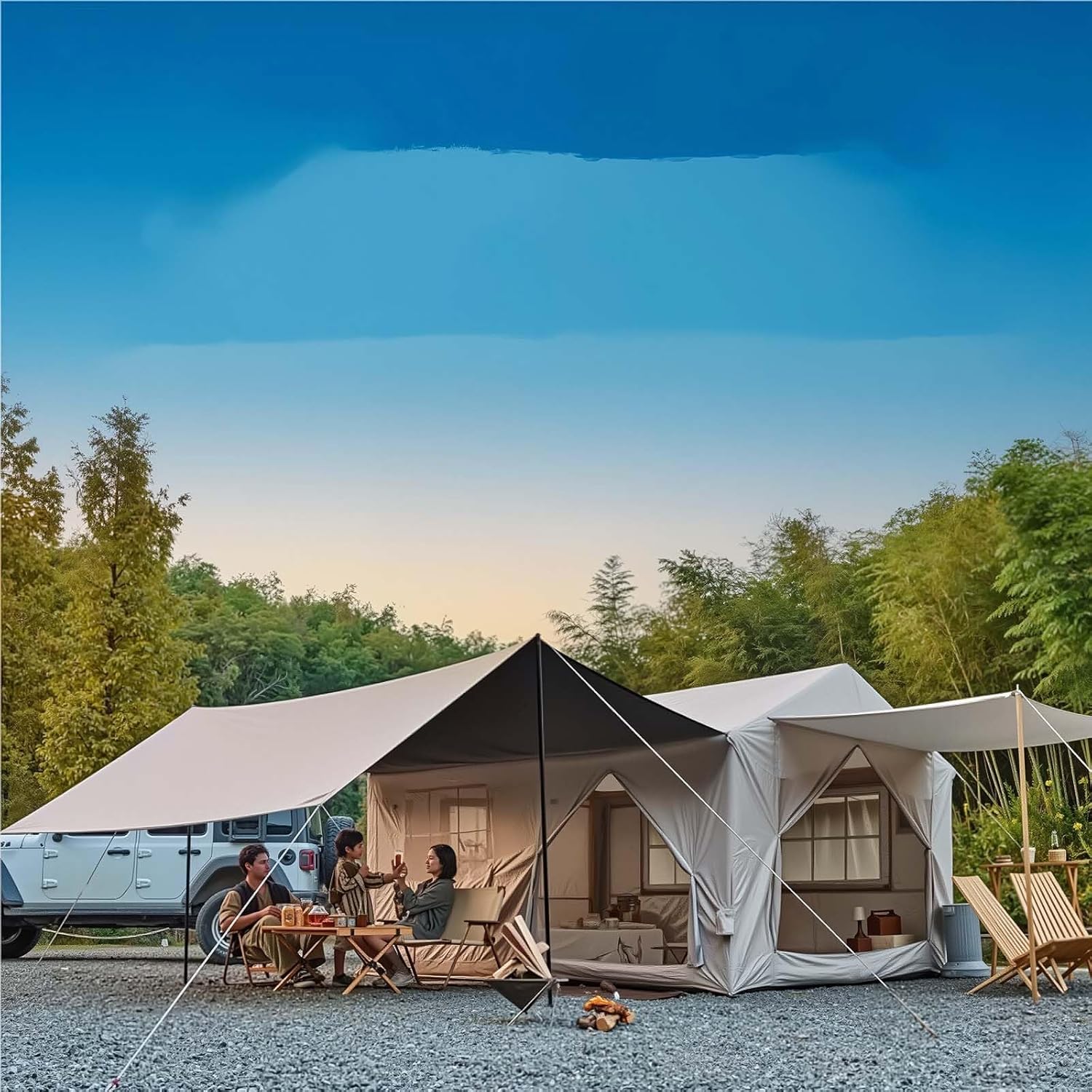 8/10/12 Person Large Inflatable Tents for Camping, 4 Season Blow Up Tents with Canopy/Rainfly, Luxury Inflatable Tent House with Stove Jack, Easy Setup Inflatable Camping Tent.