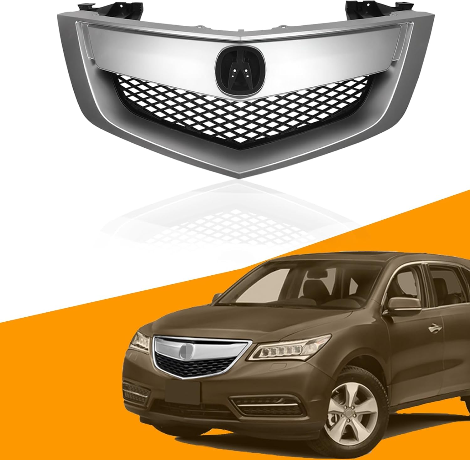 YLT AUTO Front Bumper Grille Guard Replacement Kit Black Front Cover Air Intake with Chrome Trim for 2014-2016 Acura MDX