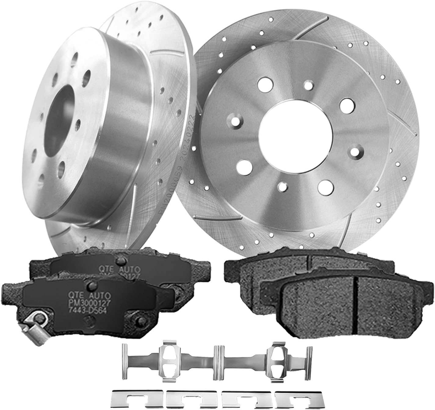 PM Auto Set of 6 Rear Drilled Slotted Brake Disc Rotors 239mm-Ceramic Brake Pad Kit Fits Replacement For 1992-2001 Acura Integra