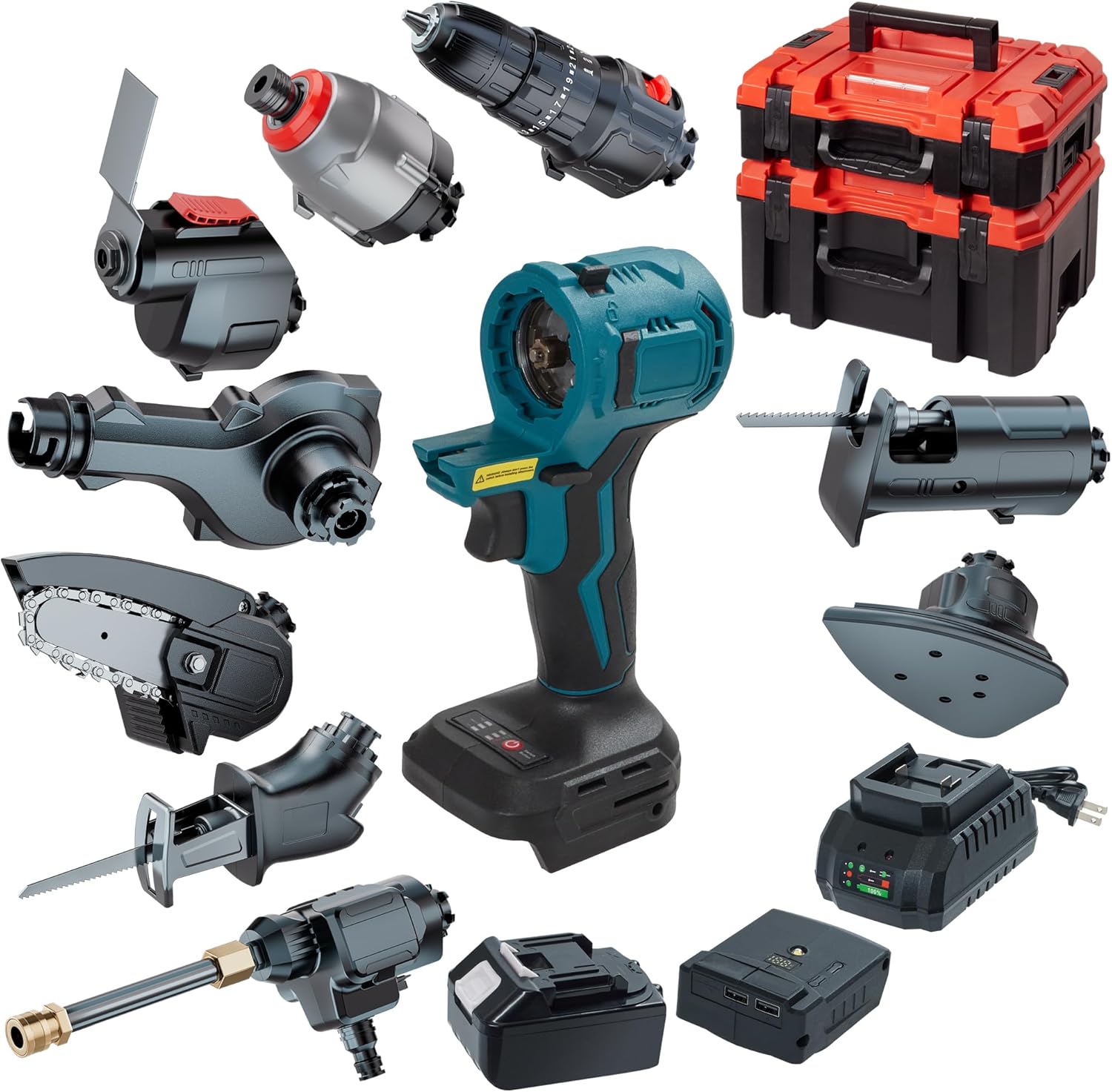 SELFIE CAT 10-in-1 Cordless Power Tool Combo Kit Power Tool Combo Kits 21V Multi-Functional Woodworking Tool Set Electric Tools Cordless Tool Set 2 Batteries and Tool Box