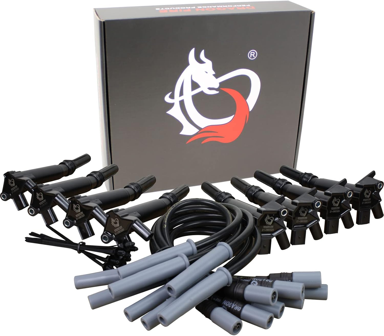AIP Electronics Dragon FIRE Performance Power Pack Complete with Ignition Coils and Low Ohm Spark Plug Wires Compatible with 2010-2017 Ford F-150 SVT Raptor F-250 F-350 6.2L V8 OEM Fit Kit-1240