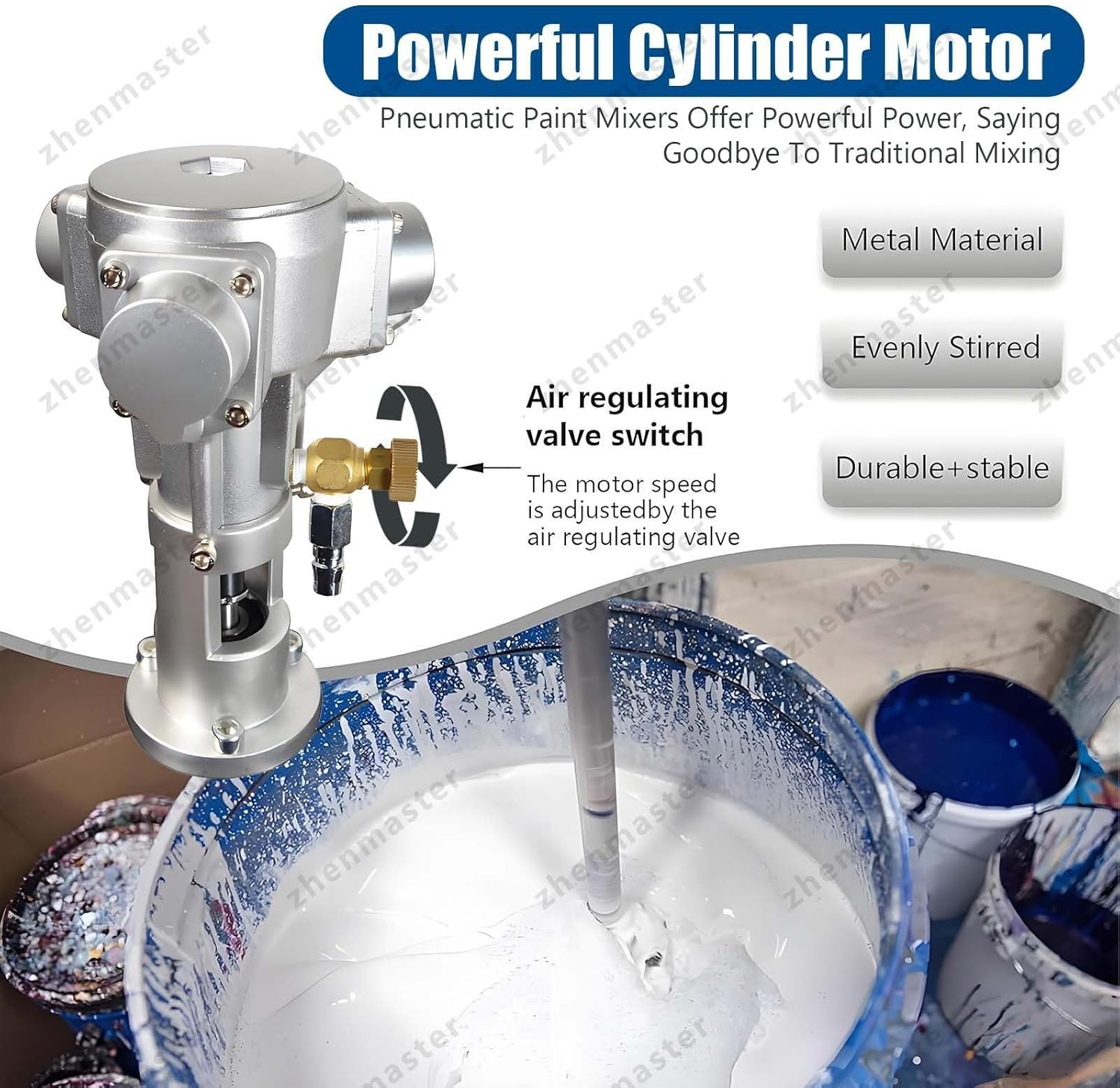 IBC Pneumatic Agitator Air Tank Mixer With Folding Propeller, Support Bracket Paint Mixing Equipment For Ink Resin Solvent Adhesives Chemicals, Heavy Duty Operation(3cylinders)