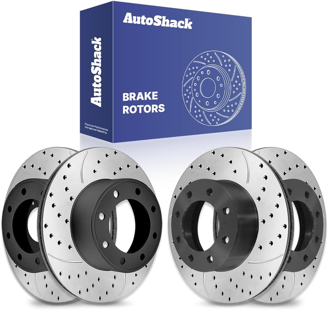AutoShack Front & Rear Drilled & Slotted Brake Rotors | Replacement for 2005-2012 Ford F-250 Super Duty F-350 Super Duty 5.4L 6.0L 6.2L 6.4L 6.7L 6.8L V8 4WD | E-Coated | 4-PC Set | ShadowGuard