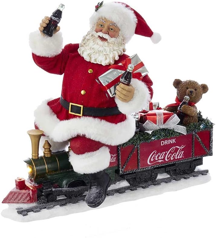 Kurt Adler 13.25 Inch Coca-Cola Battery-Operated Santa Train with LED Garland, Red, CC5171