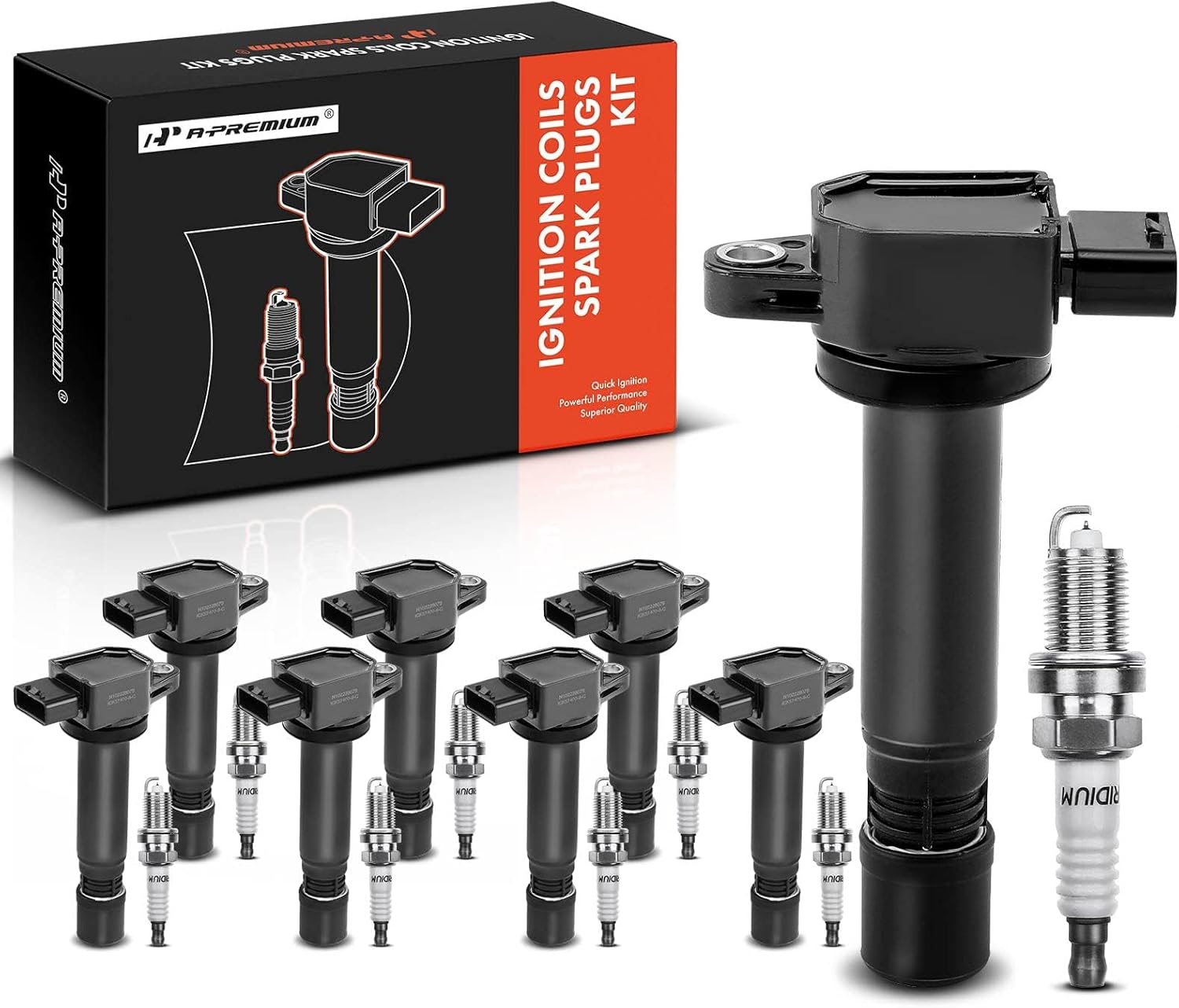 A-Premium Ignition Coils and Spark Plugs Kits Compatible with Volvo XC90 2005-2011, S80 2007-2010, 4.4L 8-PC Set