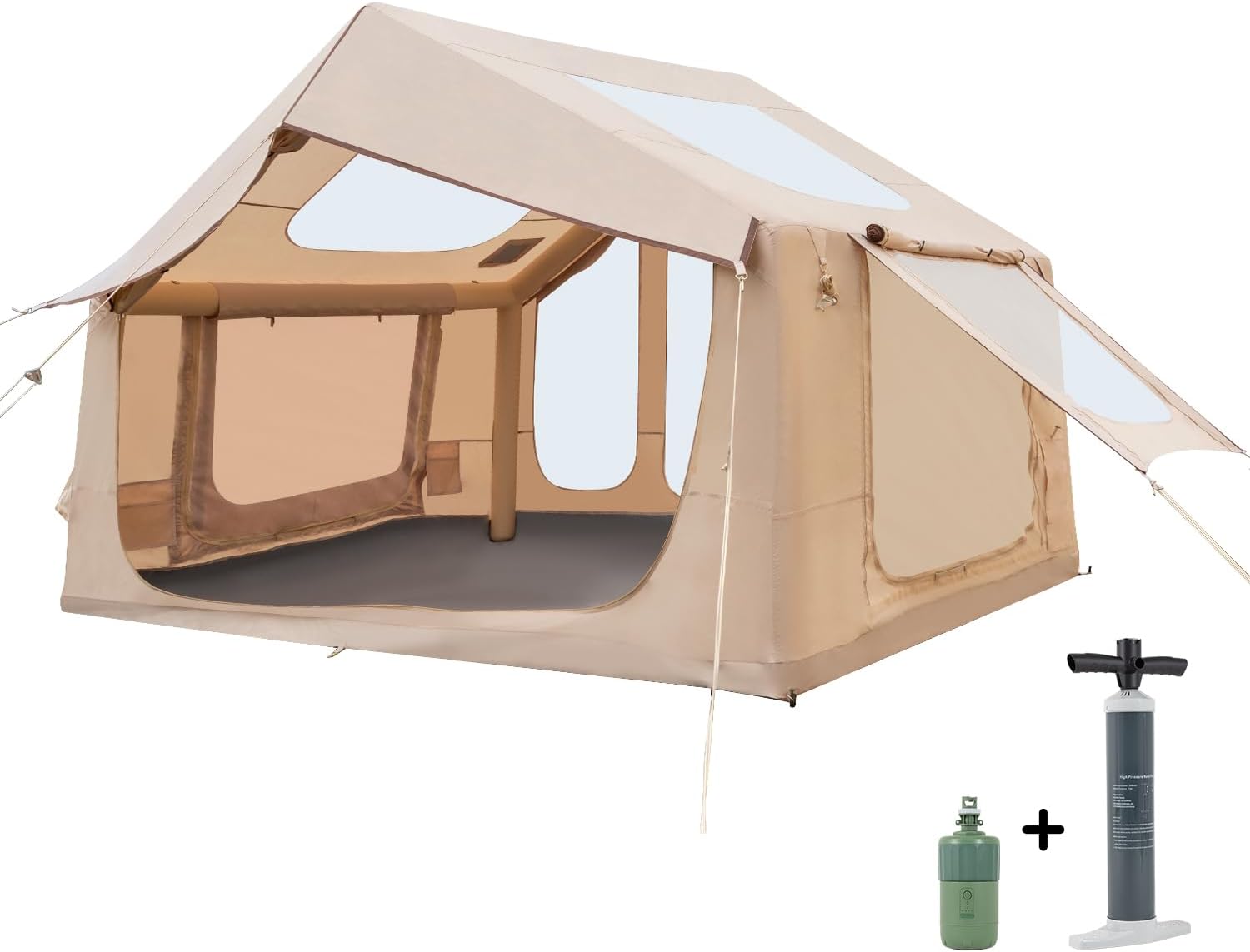 Inflatable Camping Tent, with Electric Air Pump, 4 Season Waterproof Windproof, Clear Skylight & 420D Oxford Waterproof, Air Tent with Mesh Windows/Doors