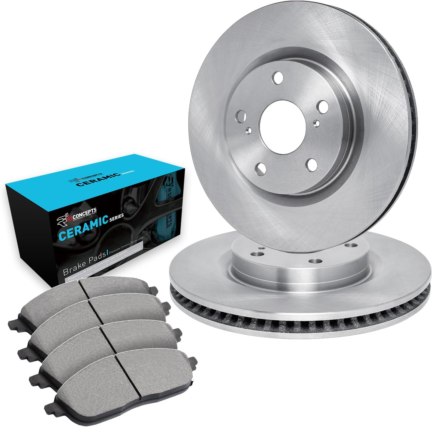 R1 Concepts Front Brake Kit For 2013-2019 Nissan Sentra| Blank Brake Rotors| Semi-Metallic Brake Pads and Rotors Kit