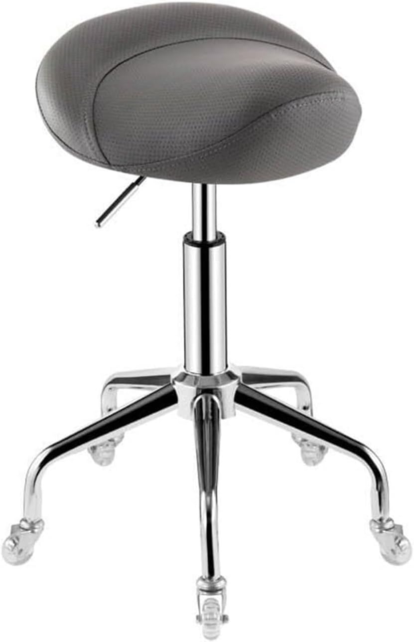 Swivel Chair Rolling Saddle Stool with Wheels Saddle Stool Chair Adjustable Hydraulic Stool with Wheels(Grey)