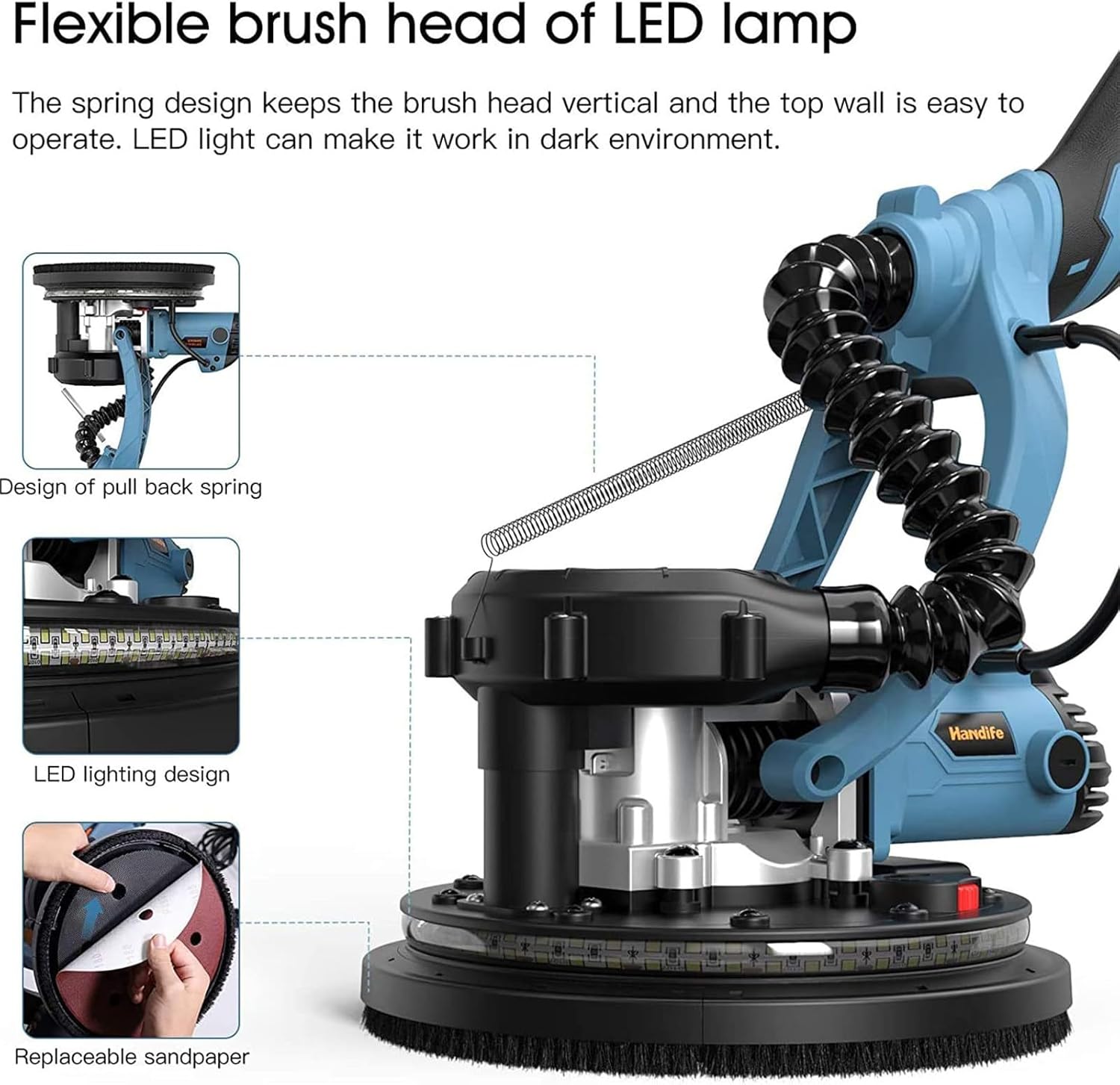 Drywall Sander,Electric Drywall Sander with Vacuum 98% Dust Removal,Variable Speed 1000-2100 RPM Drywall Power Sander with Extendable Handle 20sheetsofsandpaper