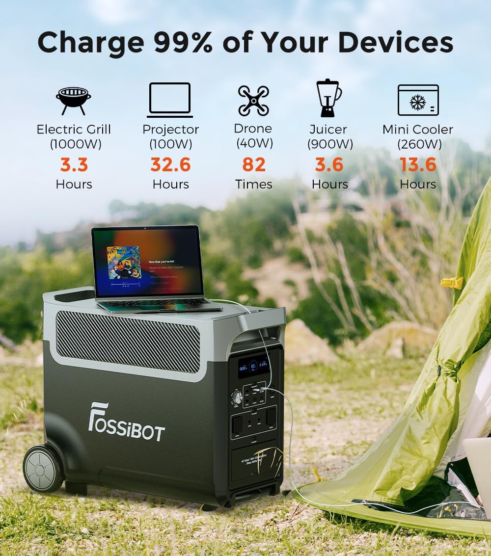FOSSiBOT F3600 Portable Power Station, 5 x 120 V AC Output 3600 W/3840Wh LiFePO4 Battery Electric Solar Generator for Garage, Home, Off-Grid Living, Camping, RVs, Outdoor Adventures, Power Outages